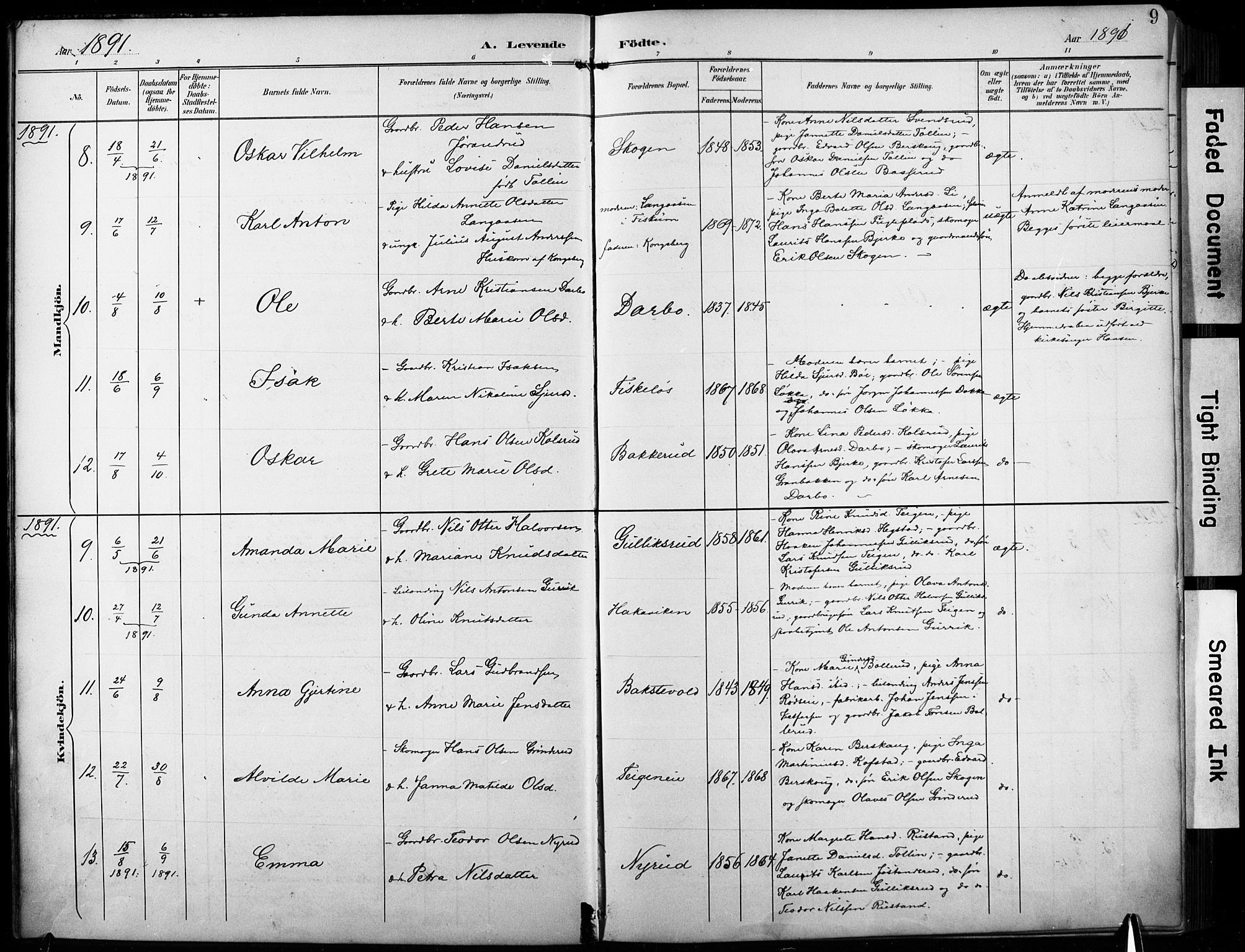 Fiskum kirkebøker, SAKO/A-15/F/Fa/L0003: Parish register (official) no. 3, 1890-1905, p. 9