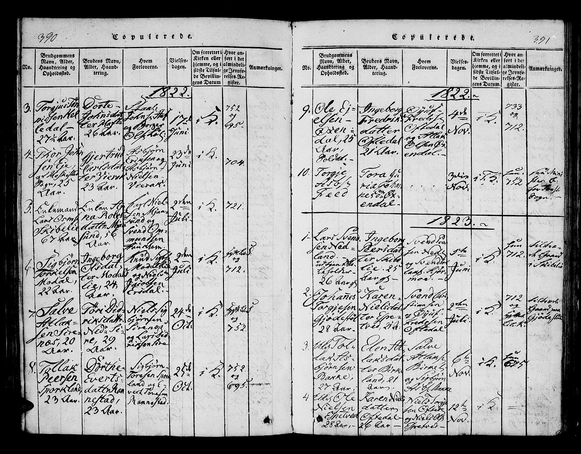 Bakke sokneprestkontor, AV/SAK-1111-0002/F/Fa/Faa/L0003: Parish register (official) no. A 3, 1815-1835, p. 390-391