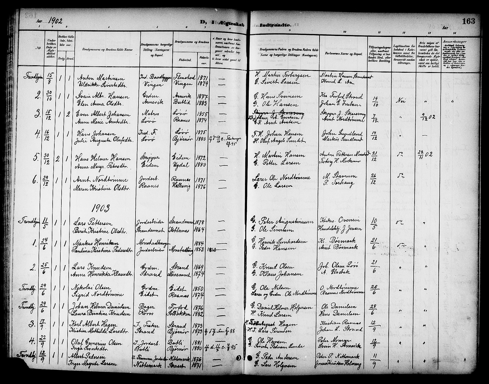 Ministerialprotokoller, klokkerbøker og fødselsregistre - Sør-Trøndelag, SAT/A-1456/655/L0688: Parish register (copy) no. 655C04, 1899-1922, p. 163