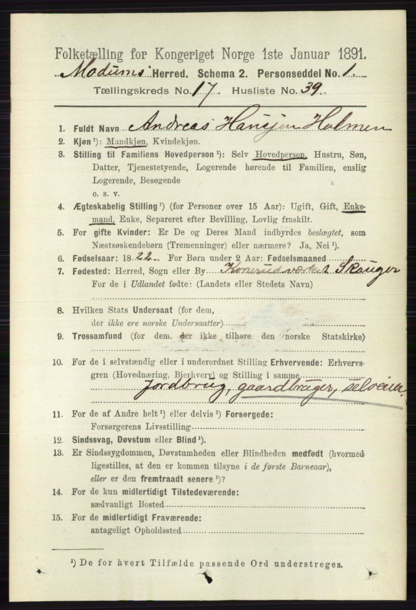 RA, 1891 census for 0623 Modum, 1891, p. 6838