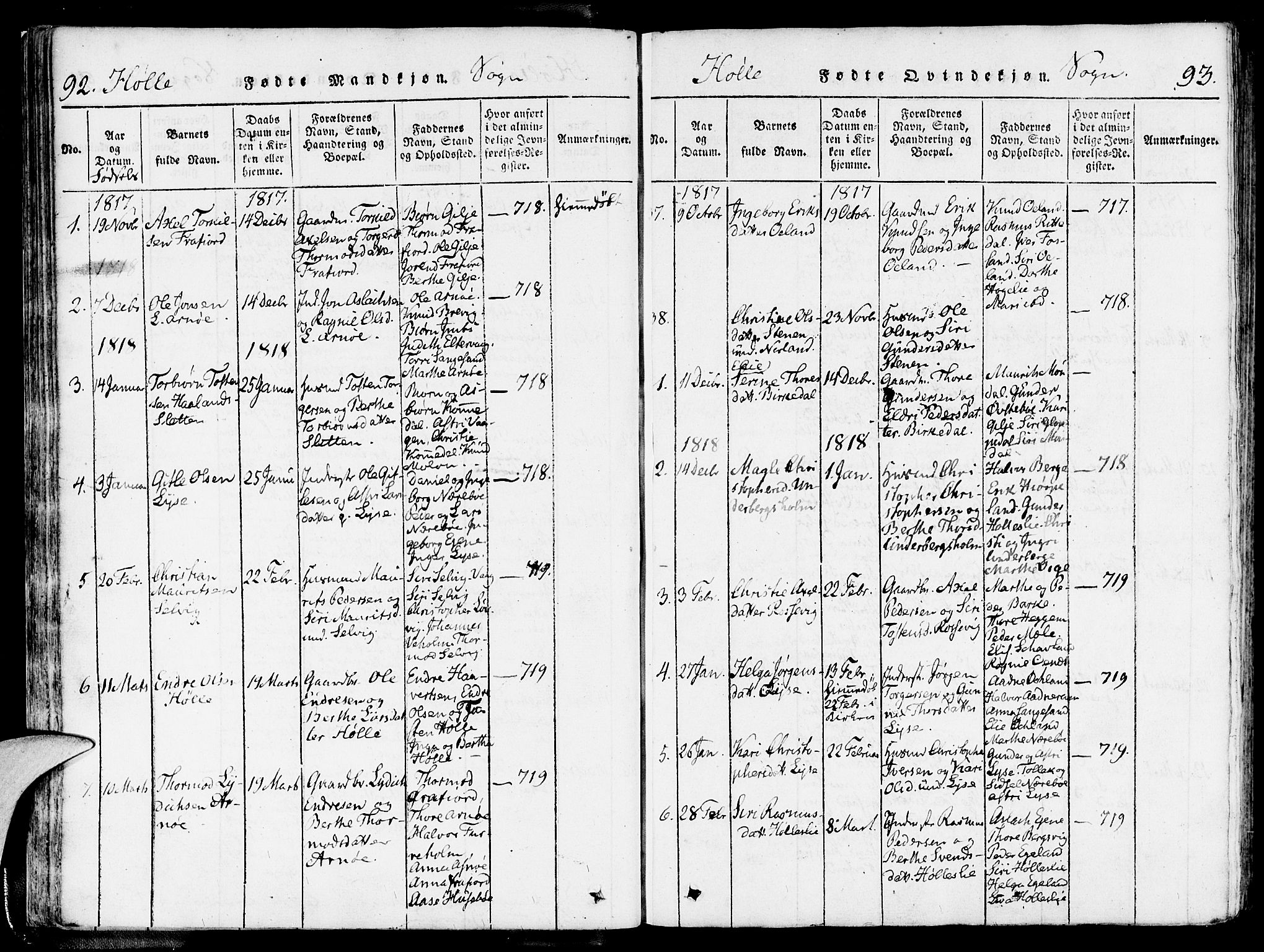 Strand sokneprestkontor, AV/SAST-A-101828/H/Ha/Haa/L0004: Parish register (official) no. A 4 /2, 1816-1833, p. 92-93