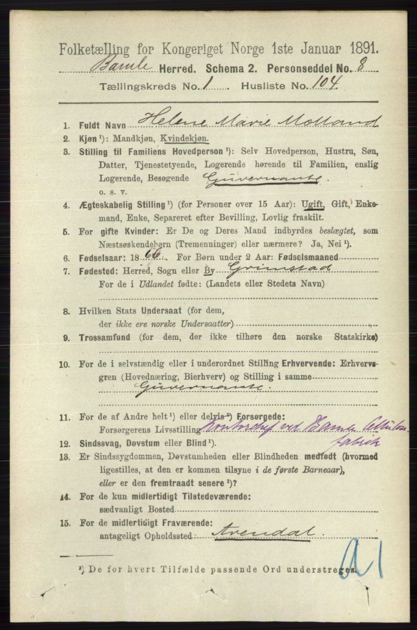 RA, 1891 census for 0814 Bamble, 1891, p. 930