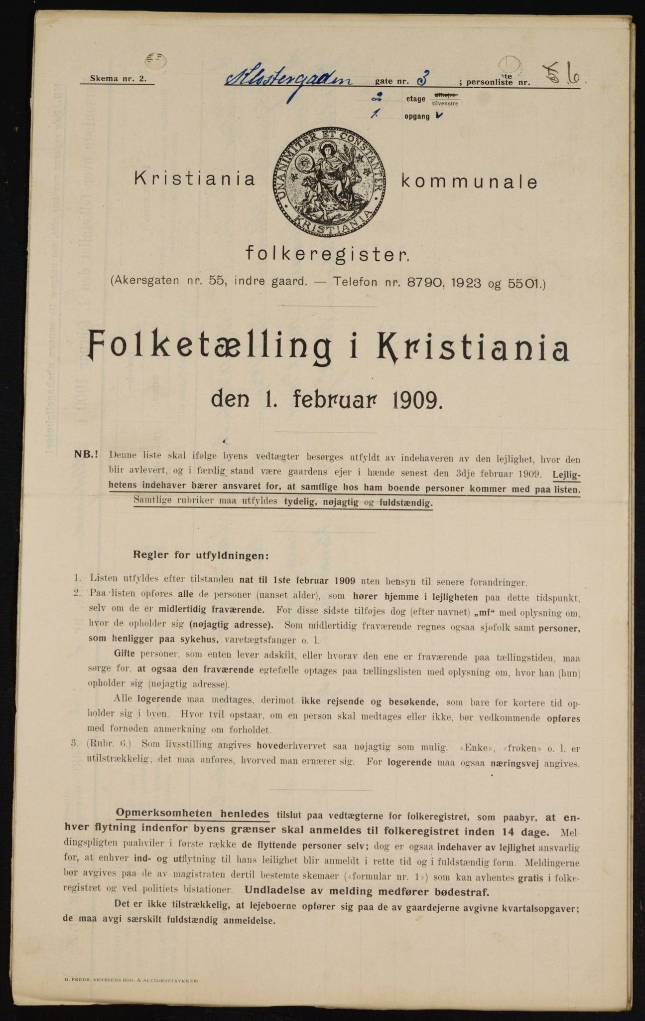 OBA, Municipal Census 1909 for Kristiania, 1909, p. 47786