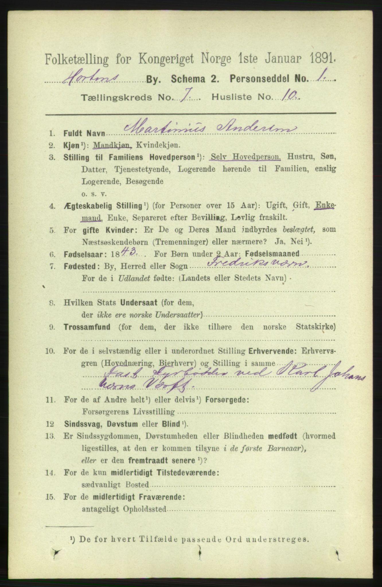 RA, 1891 census for 0703 Horten, 1891, p. 4478