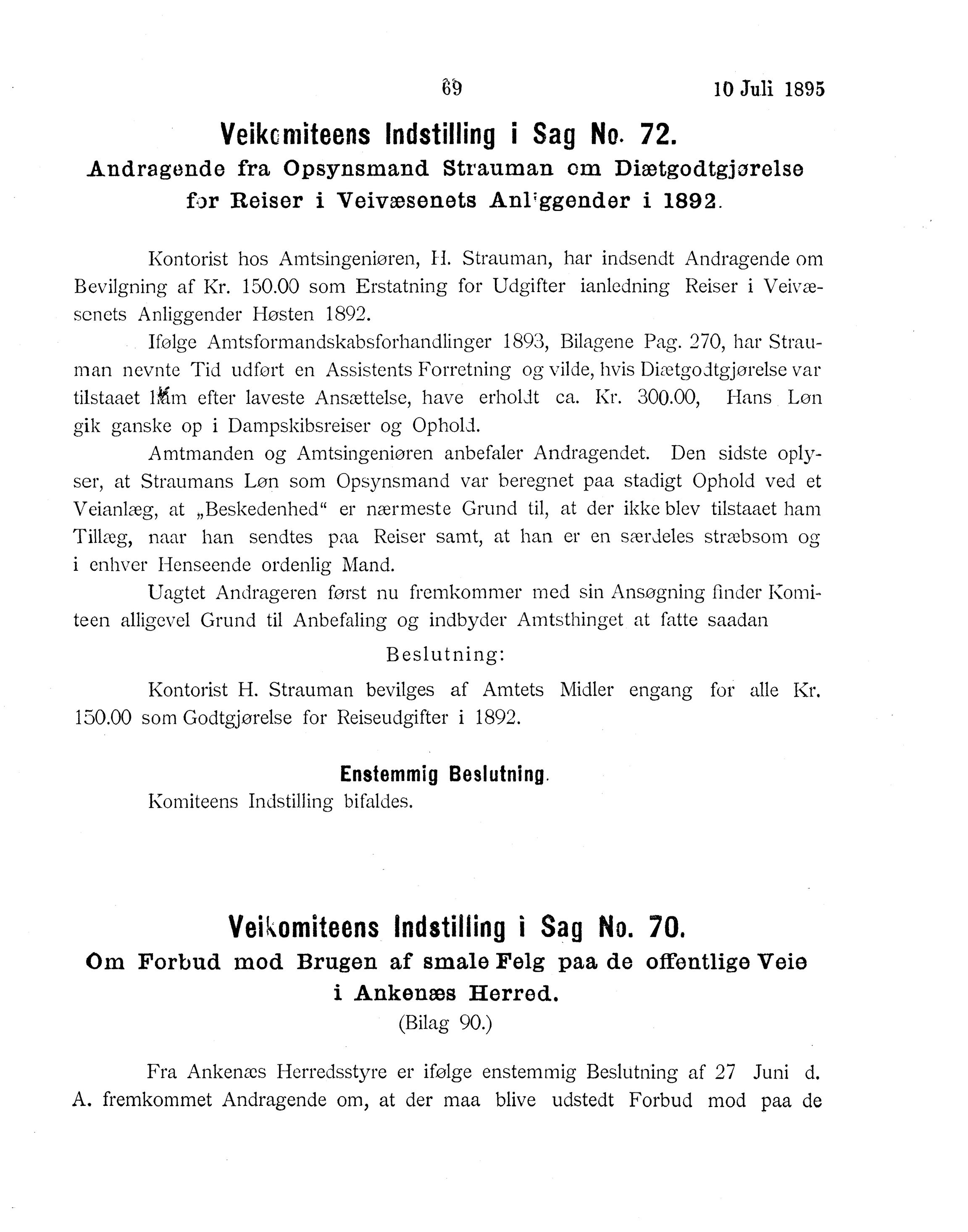 Nordland Fylkeskommune. Fylkestinget, AIN/NFK-17/176/A/Ac/L0018: Fylkestingsforhandlinger 1895, 1895