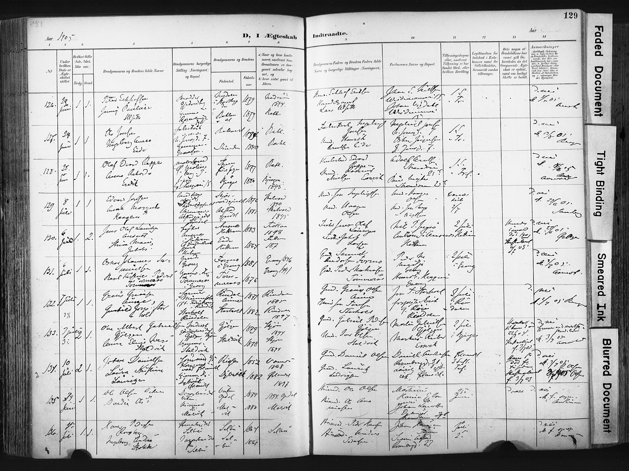 Ministerialprotokoller, klokkerbøker og fødselsregistre - Sør-Trøndelag, SAT/A-1456/604/L0201: Parish register (official) no. 604A21, 1901-1911, p. 129