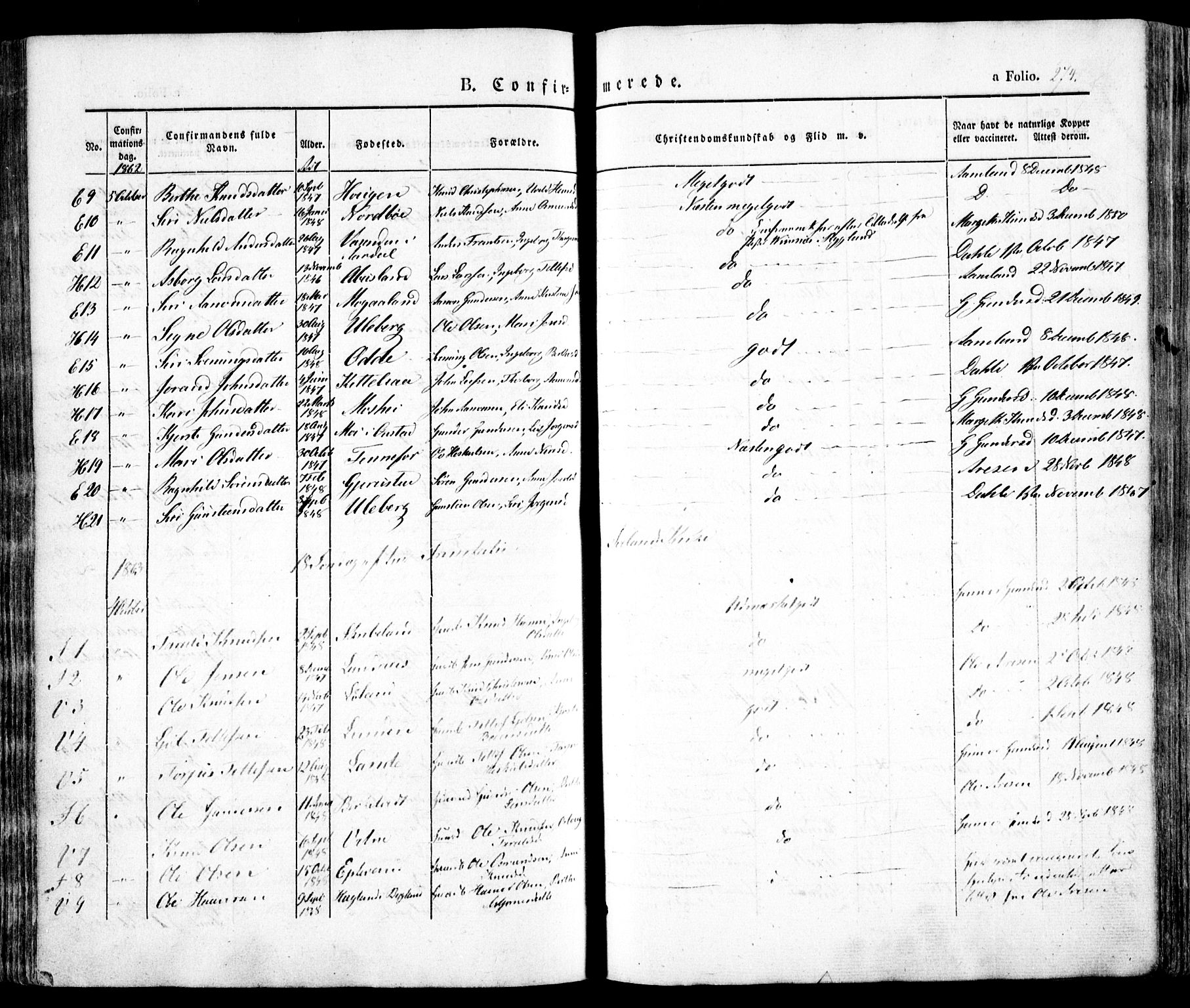 Evje sokneprestkontor, SAK/1111-0008/F/Fa/Faa/L0005: Parish register (official) no. A 5, 1843-1865, p. 274