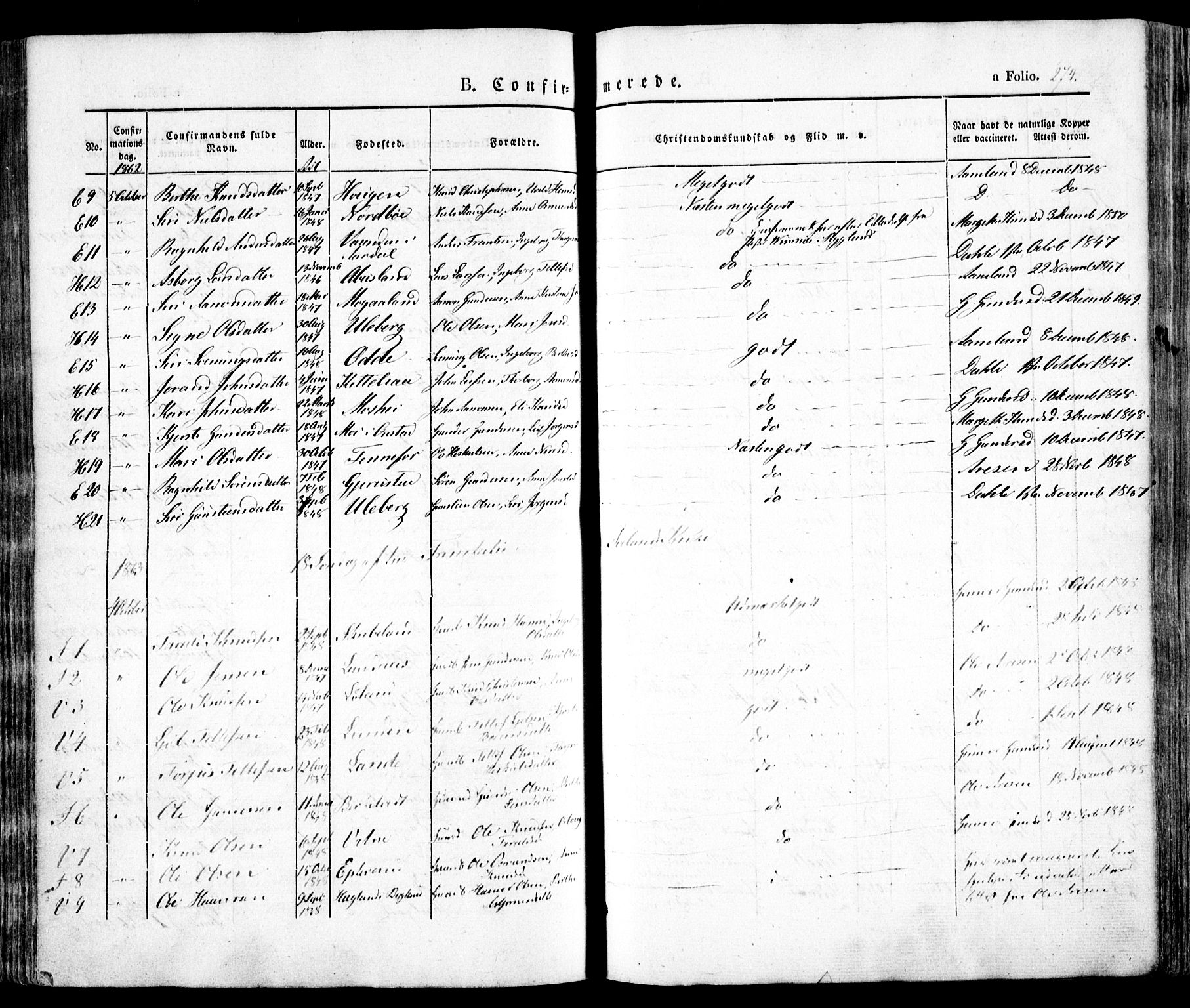 Evje sokneprestkontor, AV/SAK-1111-0008/F/Fa/Faa/L0005: Parish register (official) no. A 5, 1843-1865, p. 274