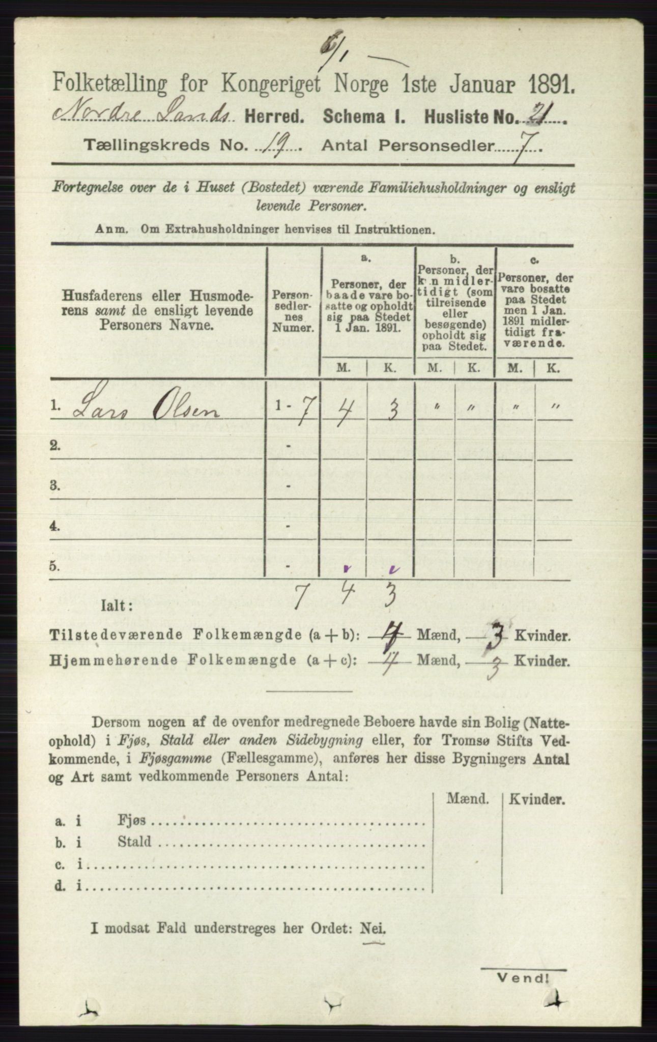 RA, 1891 census for 0538 Nordre Land, 1891, p. 4614