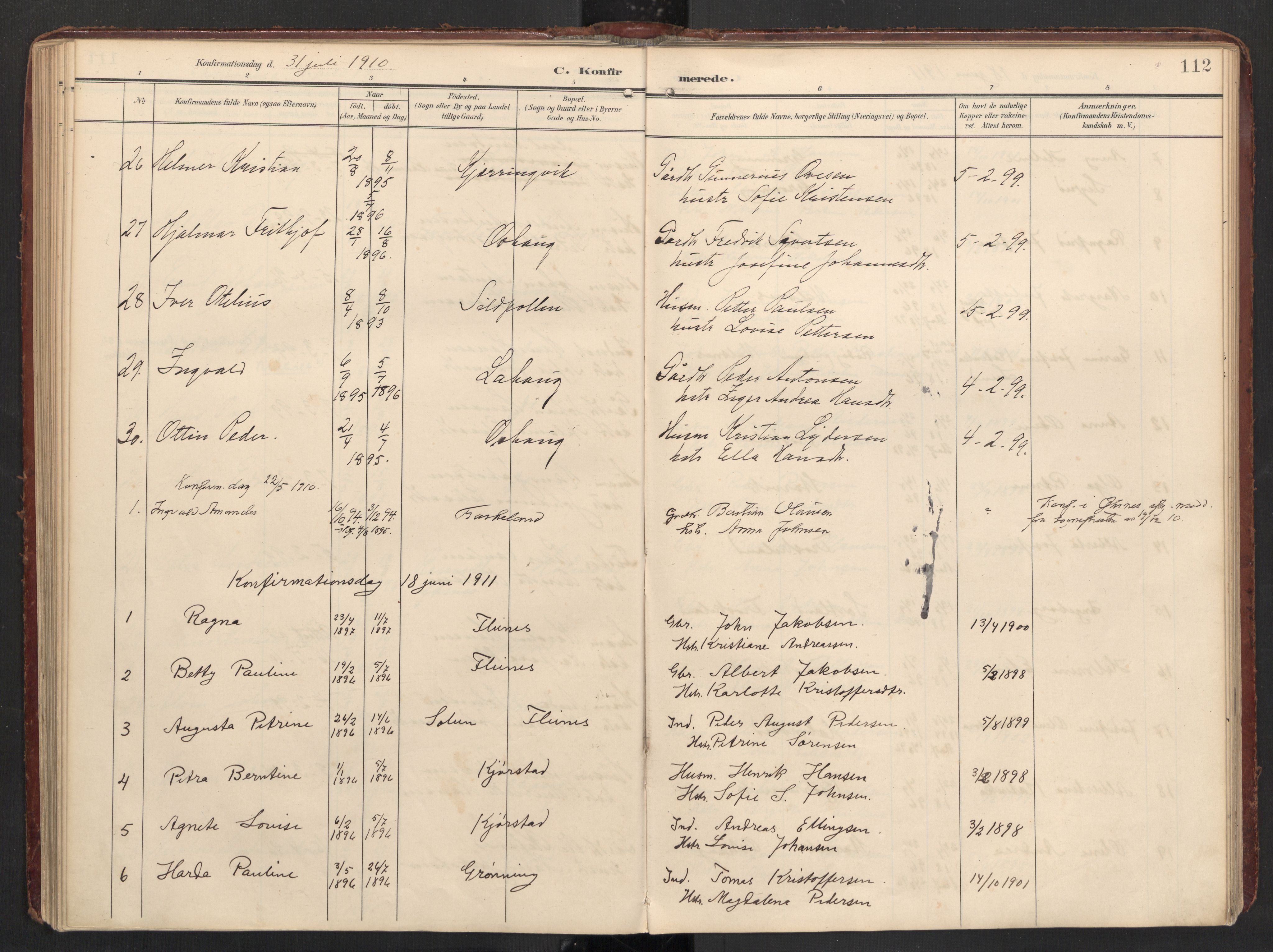 Ministerialprotokoller, klokkerbøker og fødselsregistre - Nordland, SAT/A-1459/890/L1287: Parish register (official) no. 890A02, 1903-1915, p. 112