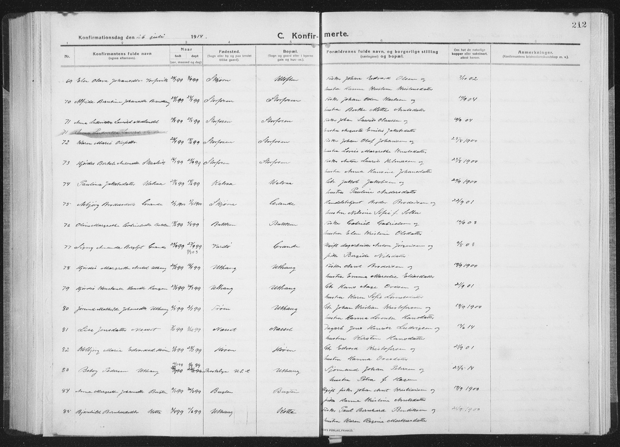 Ministerialprotokoller, klokkerbøker og fødselsregistre - Sør-Trøndelag, AV/SAT-A-1456/659/L0747: Parish register (copy) no. 659C04, 1913-1938, p. 212