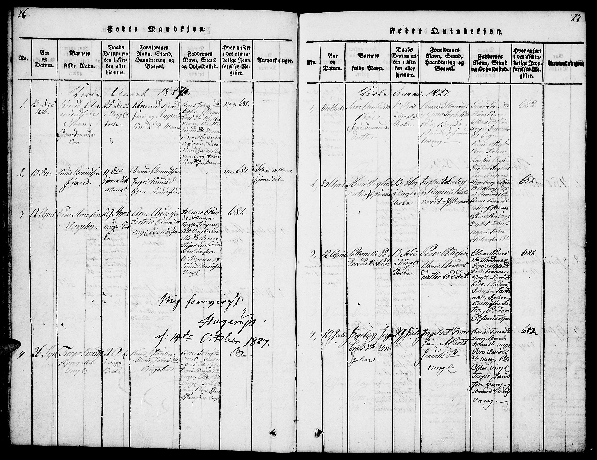 Tolga prestekontor, SAH/PREST-062/L/L0003: Parish register (copy) no. 3, 1815-1862, p. 26-27