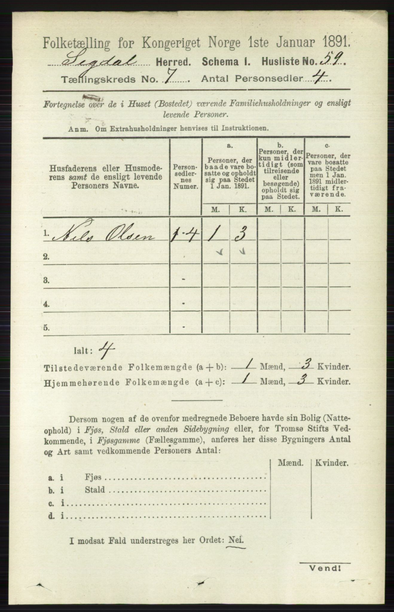 RA, 1891 census for 0621 Sigdal, 1891, p. 2708