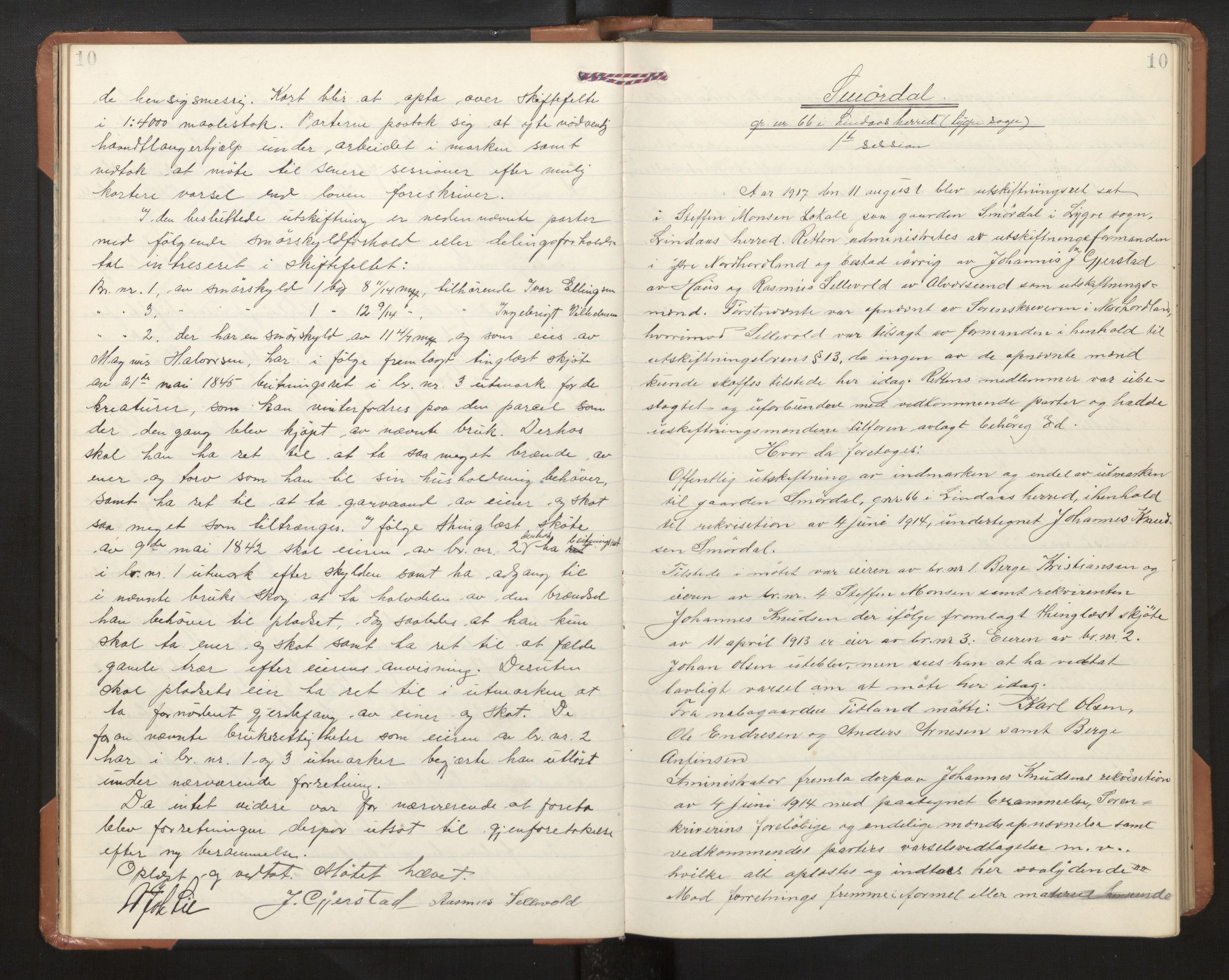Hordaland jordskiftedøme - II Ytre Nordhordland jordskiftedistrikt, AV/SAB-A-6901/A/Aa/L0030: Forhandlingsprotokoll, 1917-1919, p. 10