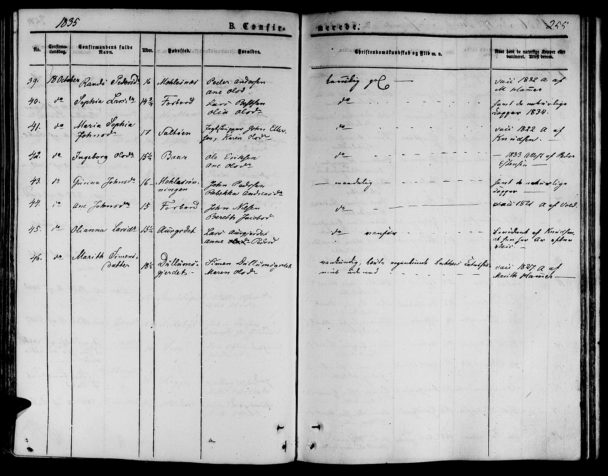 Ministerialprotokoller, klokkerbøker og fødselsregistre - Nord-Trøndelag, AV/SAT-A-1458/709/L0071: Parish register (official) no. 709A11, 1833-1844, p. 255