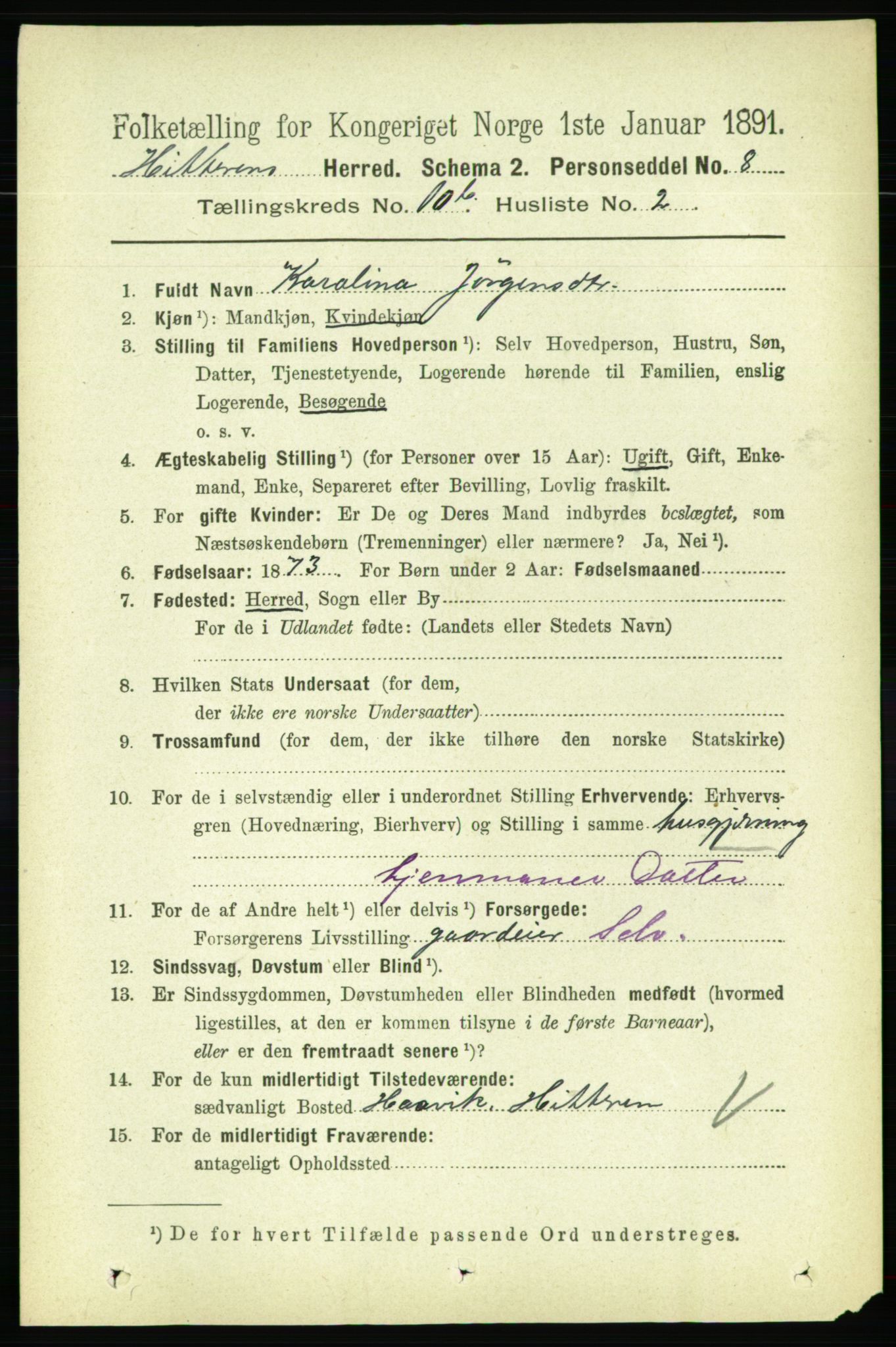 RA, 1891 census for 1617 Hitra, 1891, p. 2332