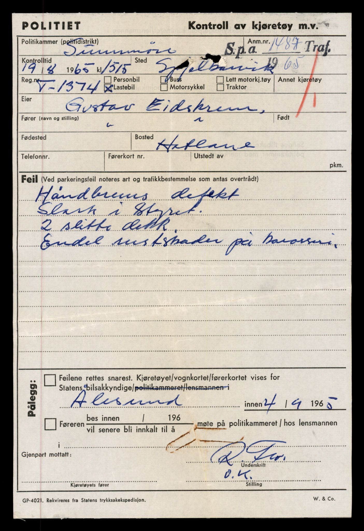 Møre og Romsdal vegkontor - Ålesund trafikkstasjon, AV/SAT-A-4099/F/Fe/L0012: Registreringskort for kjøretøy T 1290 - T 1450, 1927-1998, p. 1920