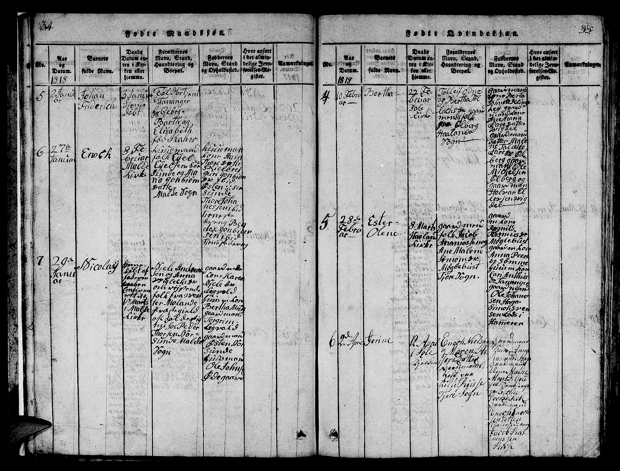 Håland sokneprestkontor, AV/SAST-A-101802/001/30BB/L0001: Parish register (copy) no. B 1, 1815-1845, p. 34-35