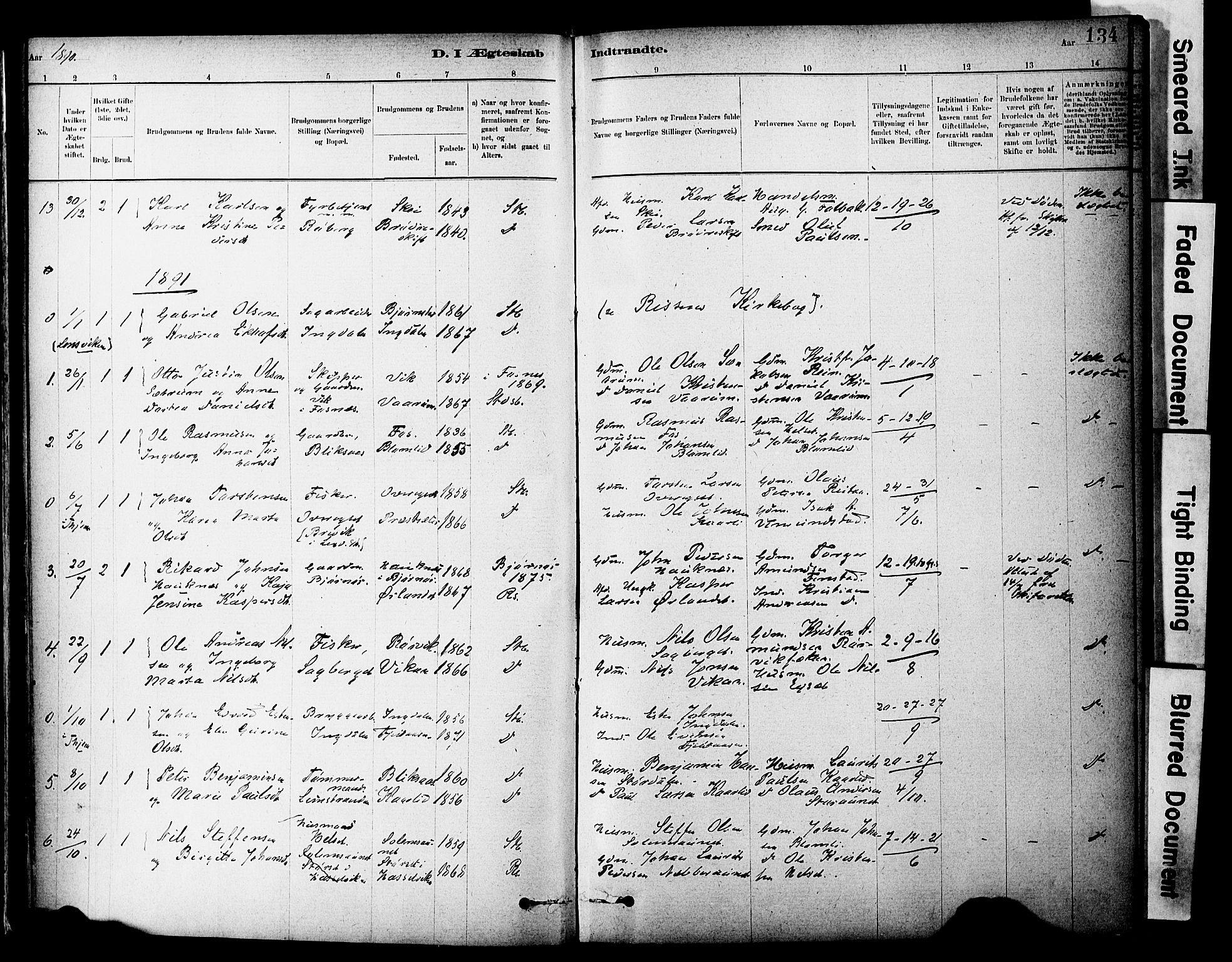 Ministerialprotokoller, klokkerbøker og fødselsregistre - Sør-Trøndelag, SAT/A-1456/646/L0615: Parish register (official) no. 646A13, 1885-1900, p. 134