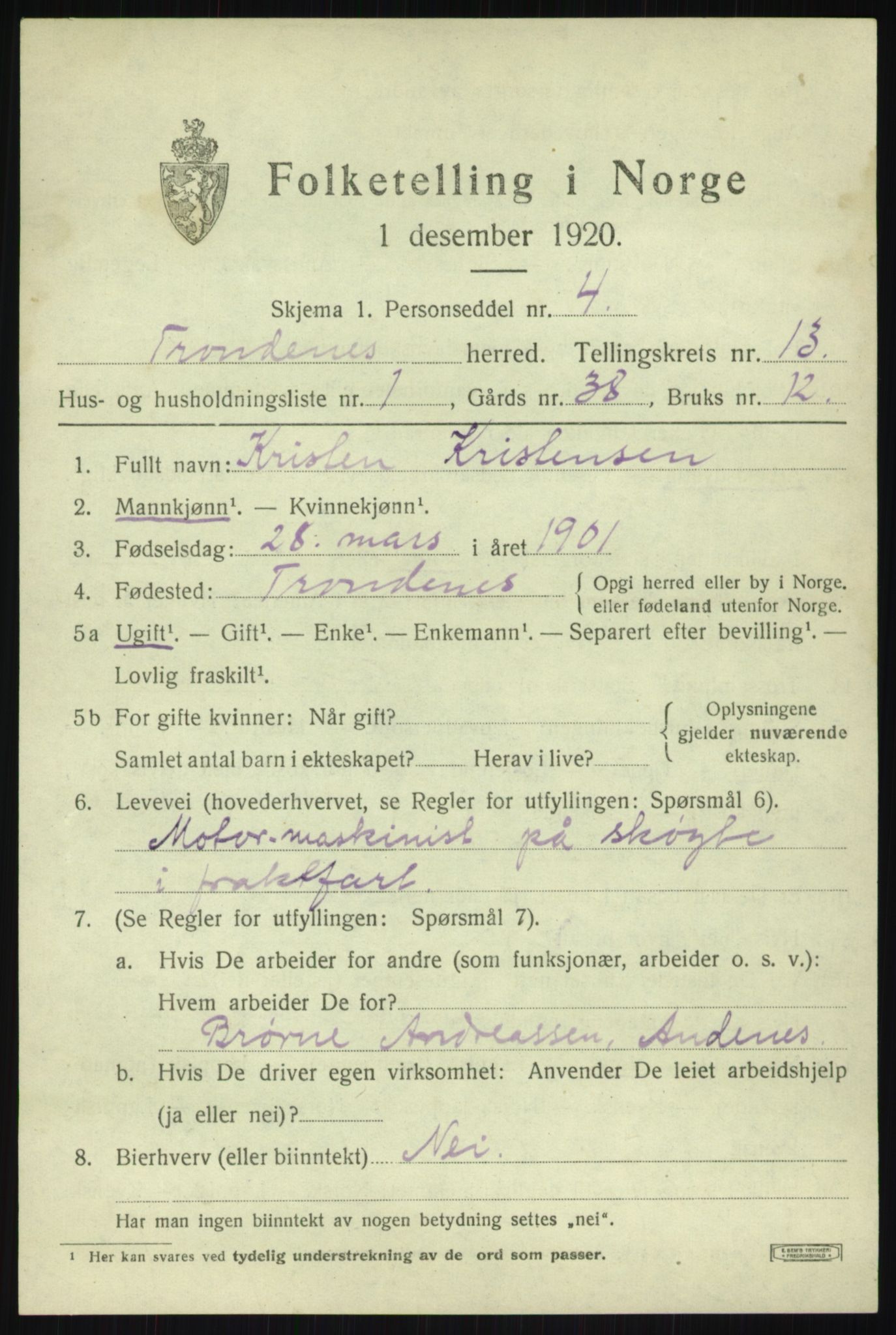 SATØ, 1920 census for Trondenes, 1920, p. 9353