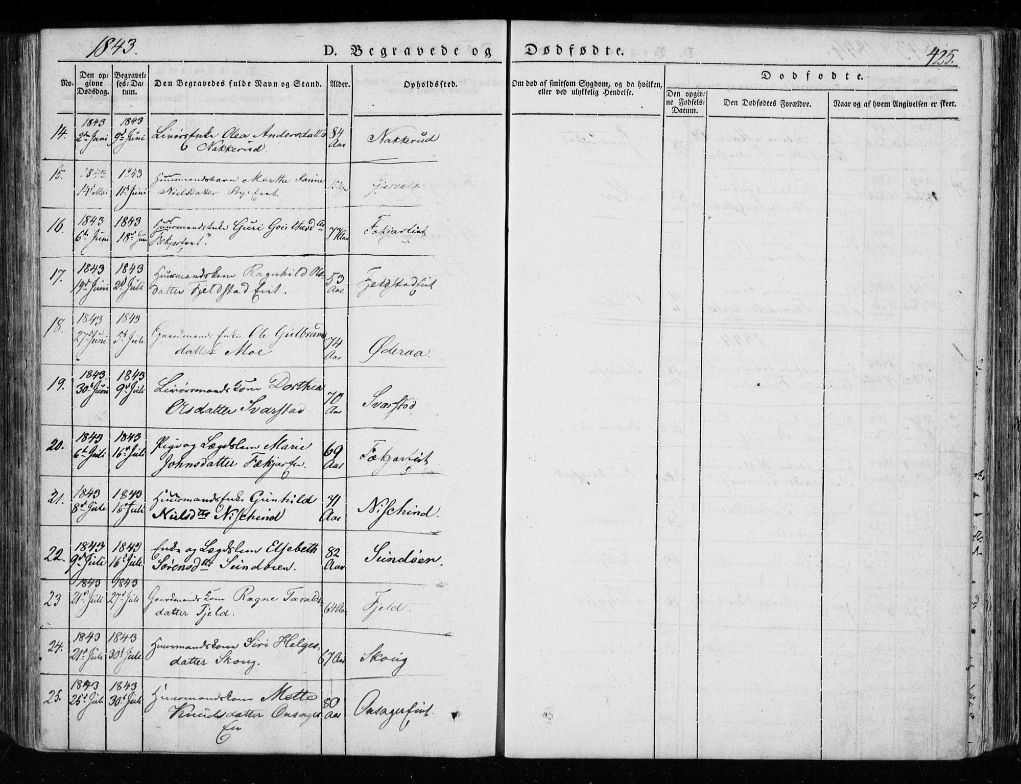 Hole kirkebøker, SAKO/A-228/F/Fa/L0005: Parish register (official) no. I 5, 1833-1851, p. 425