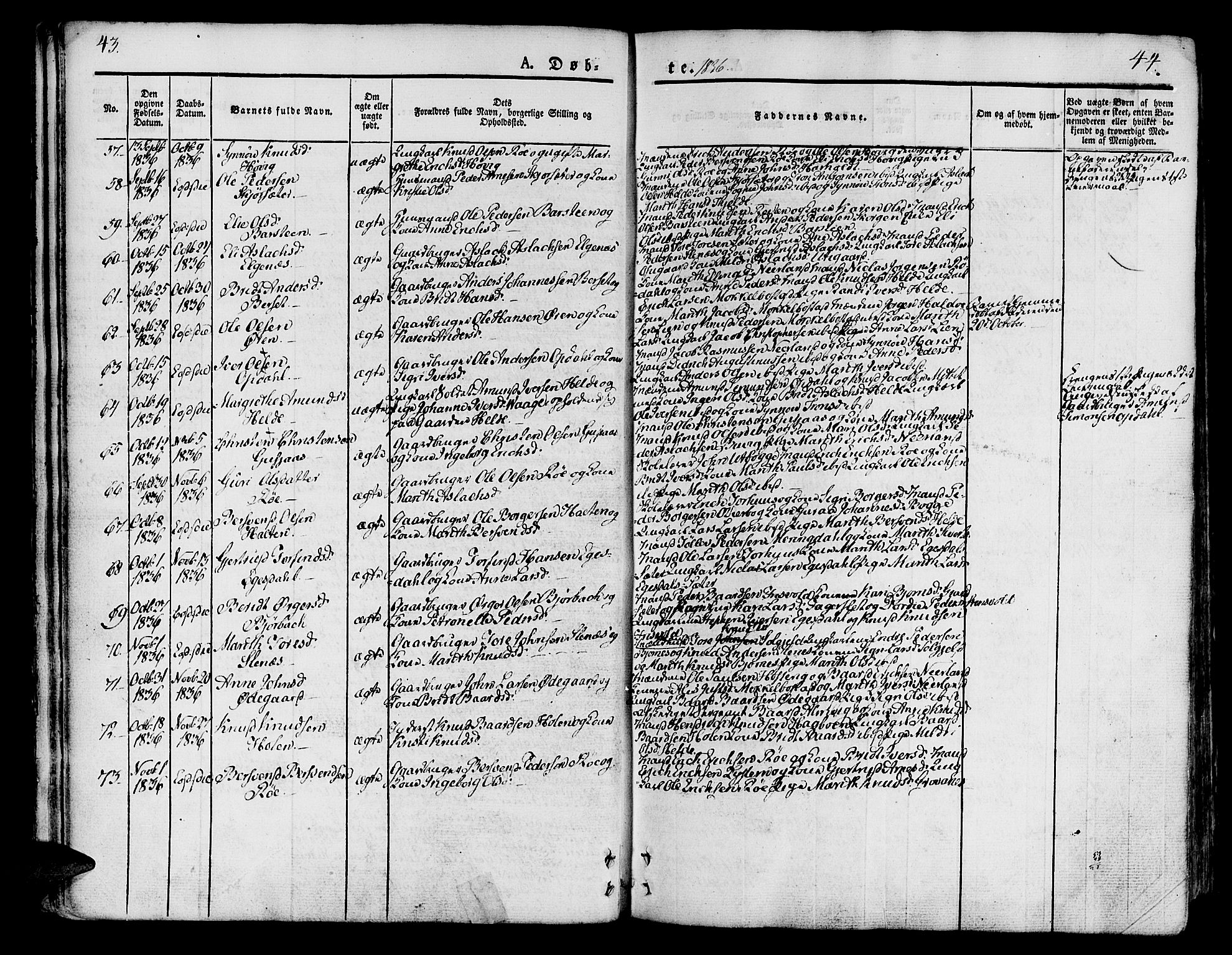 Ministerialprotokoller, klokkerbøker og fødselsregistre - Møre og Romsdal, SAT/A-1454/551/L0624: Parish register (official) no. 551A04, 1831-1845, p. 43-44