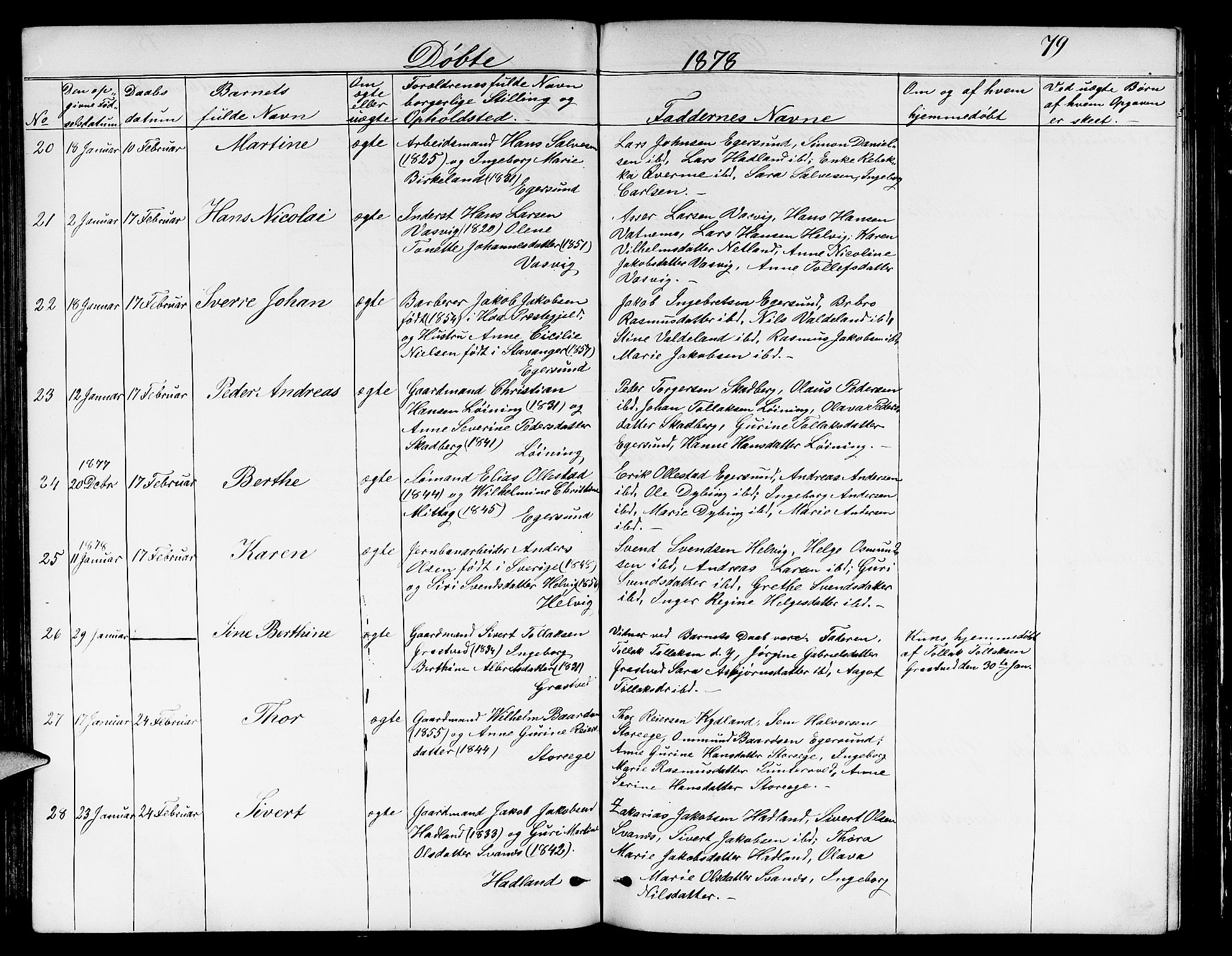 Eigersund sokneprestkontor, AV/SAST-A-101807/S09/L0005: Parish register (copy) no. B 5, 1872-1881, p. 79