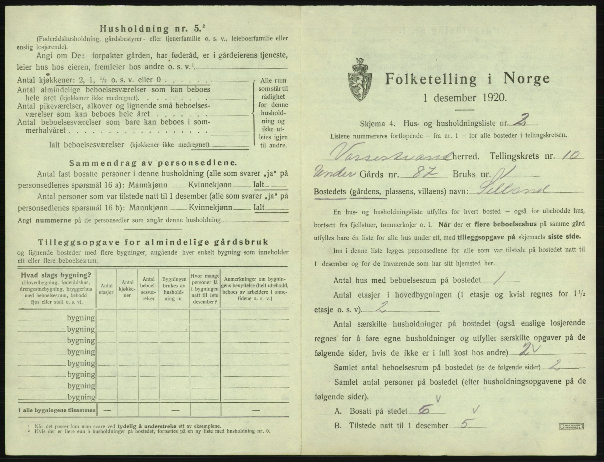 SAB, 1920 census for Vossestrand, 1920, p. 662