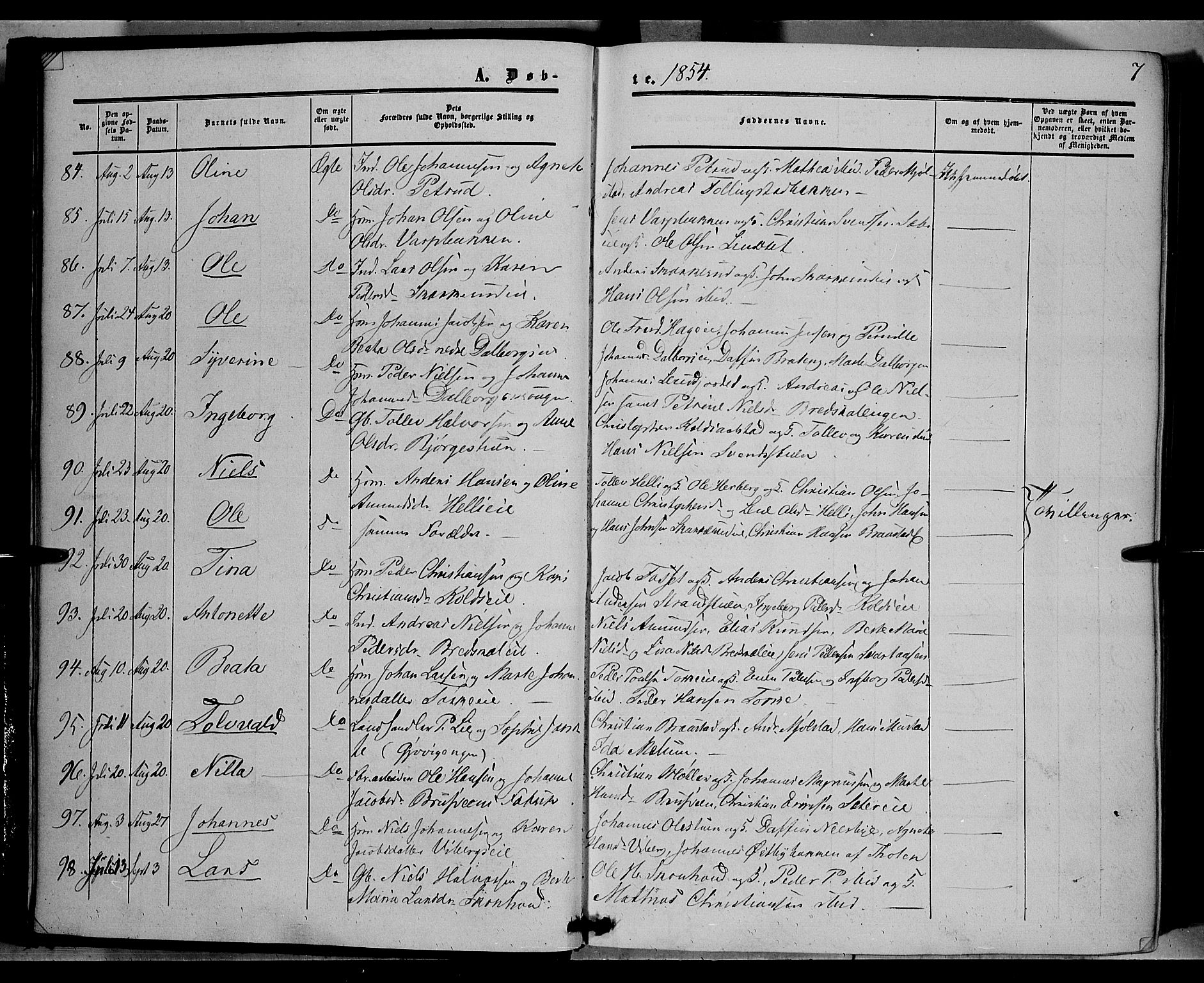 Vardal prestekontor, SAH/PREST-100/H/Ha/Haa/L0006: Parish register (official) no. 6, 1854-1866, p. 7