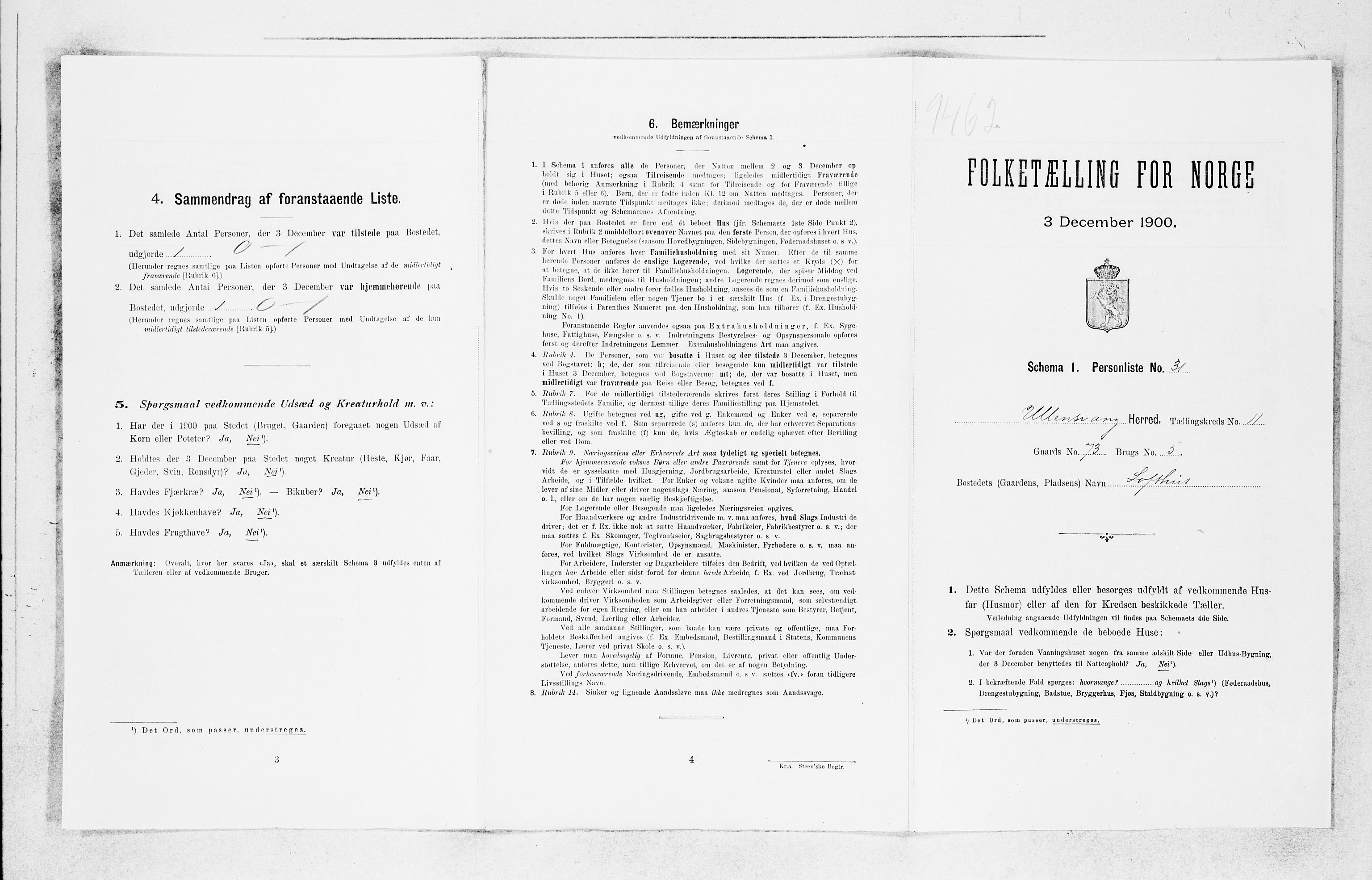 SAB, 1900 census for Ullensvang, 1900, p. 1730