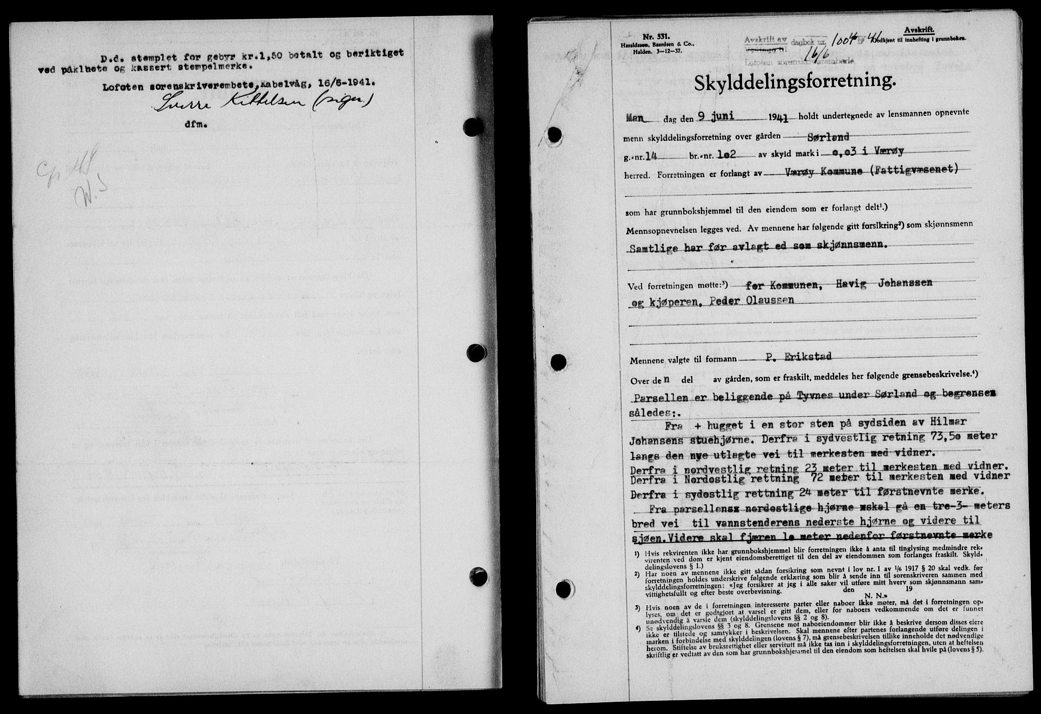 Lofoten sorenskriveri, SAT/A-0017/1/2/2C/L0008a: Mortgage book no. 8a, 1940-1941, Diary no: : 1004/1941