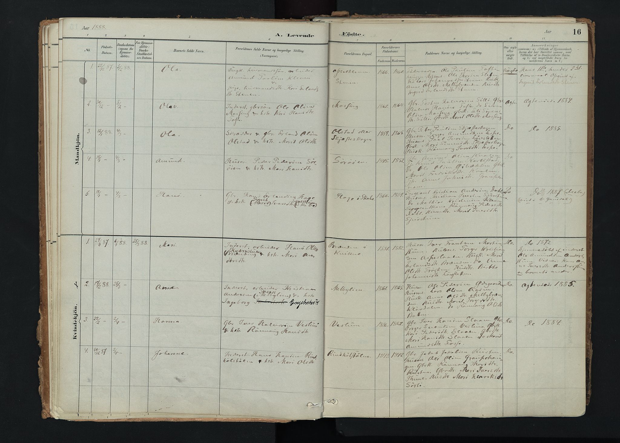 Nord-Fron prestekontor, SAH/PREST-080/H/Ha/Haa/L0005: Parish register (official) no. 5, 1884-1914, p. 16