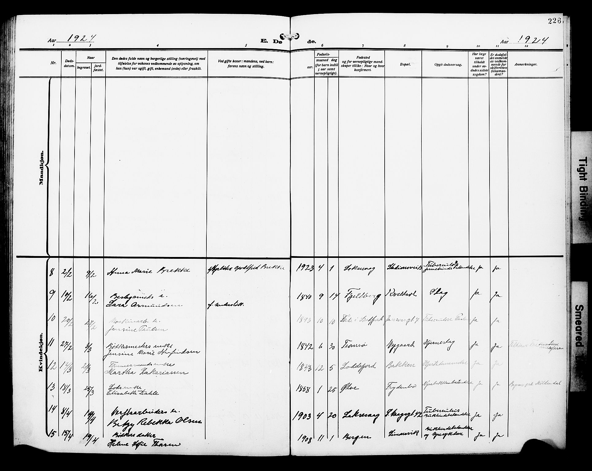 Laksevåg Sokneprestembete, AV/SAB-A-76501/H/Ha/Hab/Haba/L0006: Parish register (copy) no. A 6, 1917-1925, p. 226