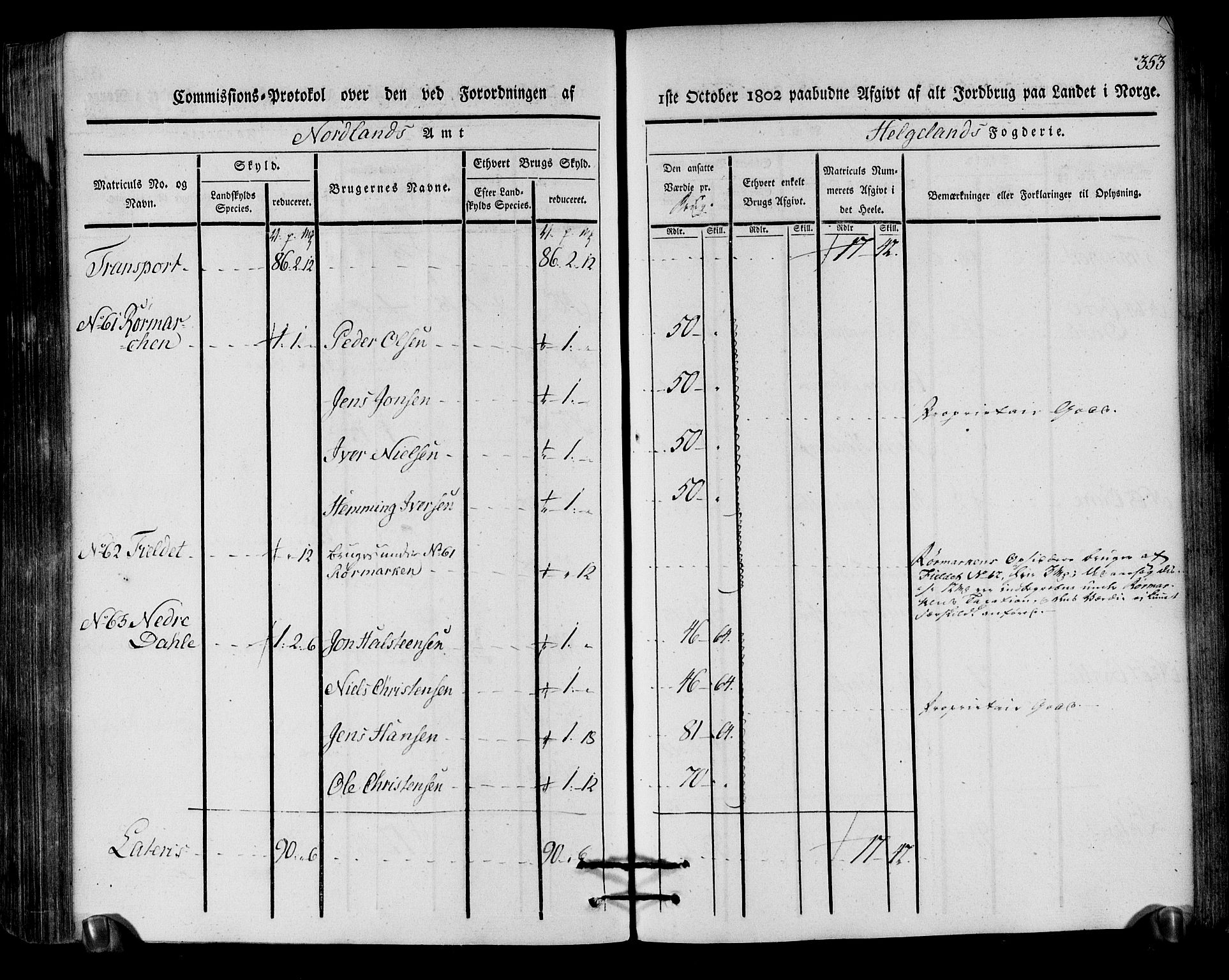 Rentekammeret inntil 1814, Realistisk ordnet avdeling, RA/EA-4070/N/Ne/Nea/L0157: Helgeland fogderi. Kommisjonsprotokoll, 1803, p. 352