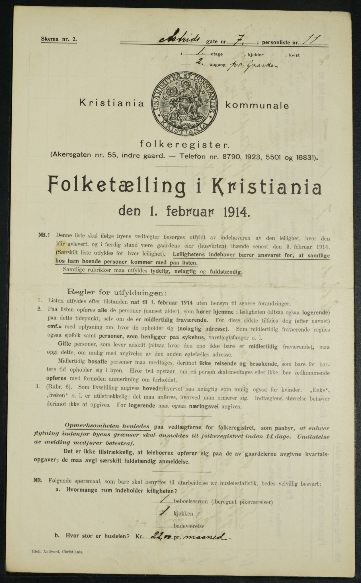 OBA, Municipal Census 1914 for Kristiania, 1914, p. 17384