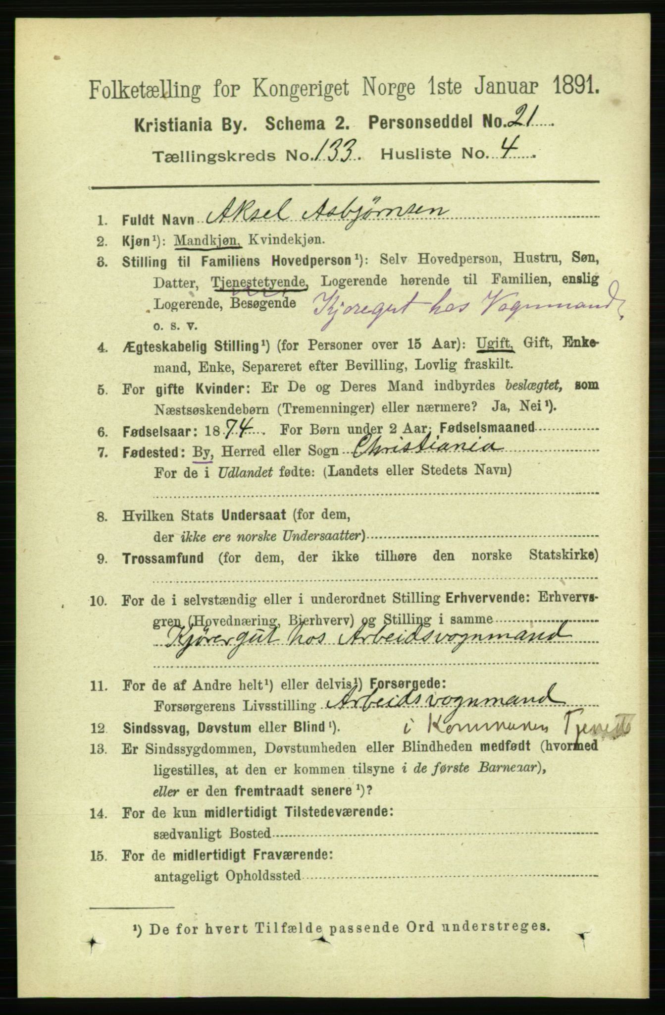 RA, 1891 census for 0301 Kristiania, 1891, p. 72615