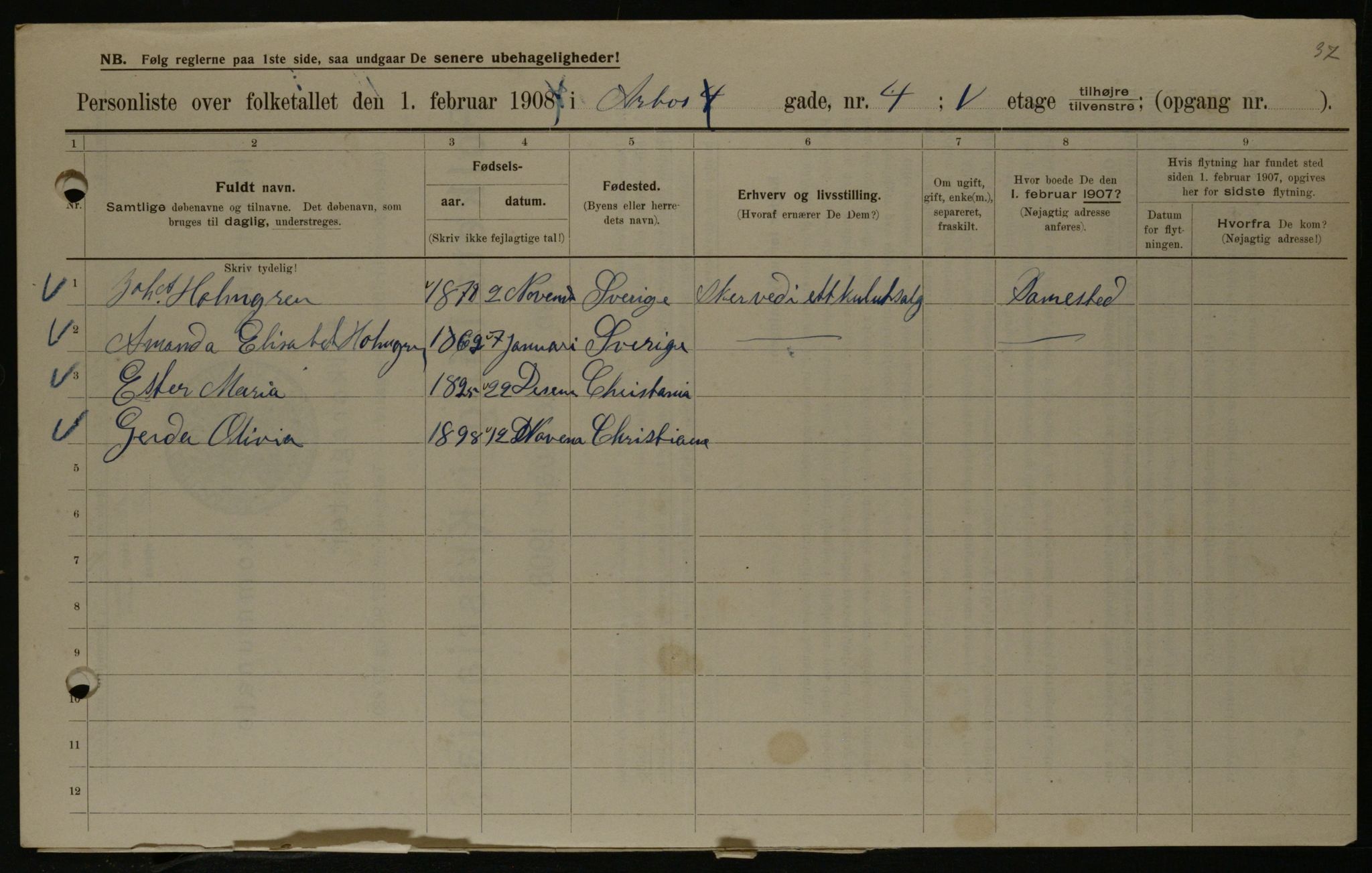 OBA, Municipal Census 1908 for Kristiania, 1908, p. 2112