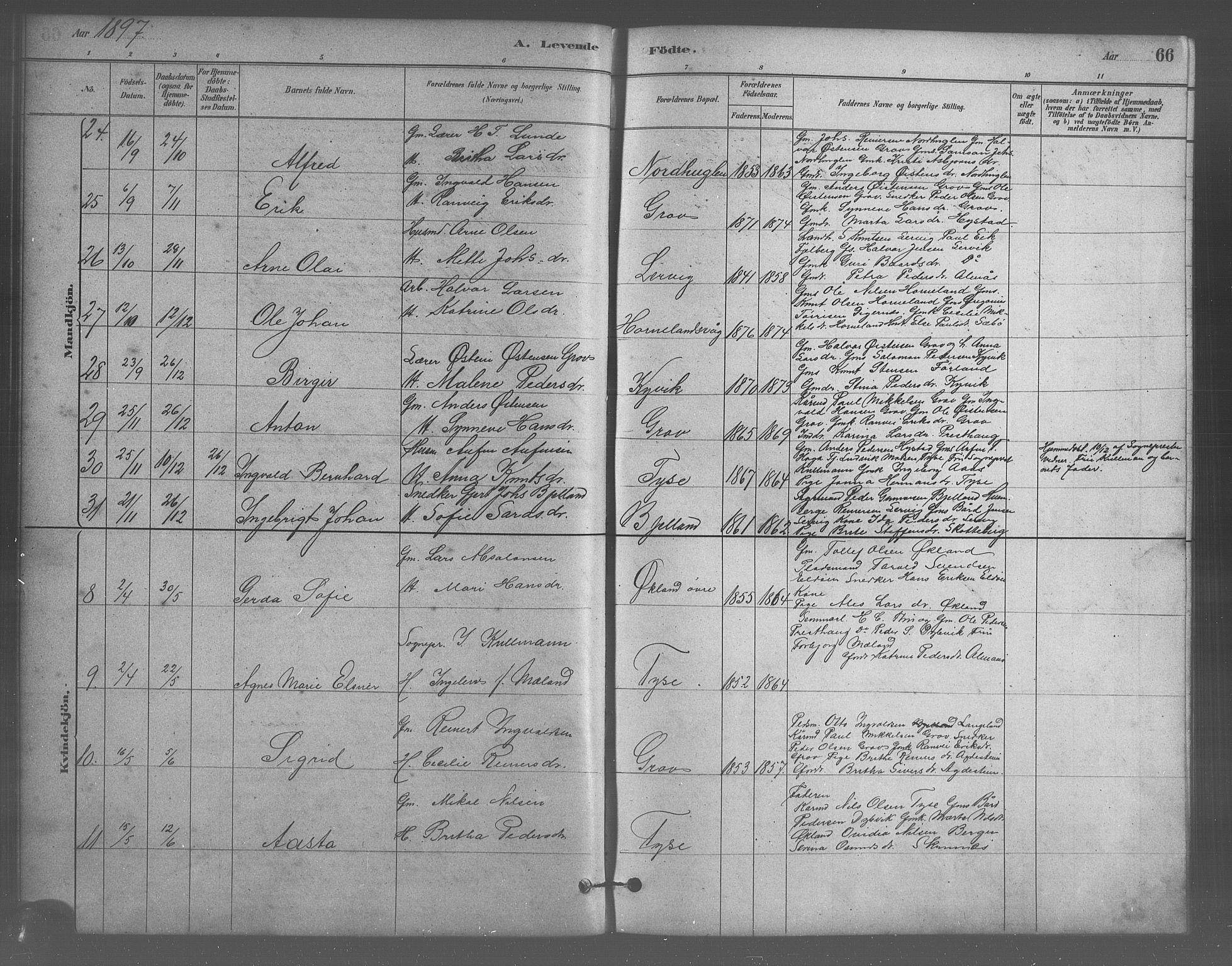 Stord sokneprestembete, SAB/A-78201/H/Hab: Parish register (copy) no. A 2, 1879-1909, p. 66