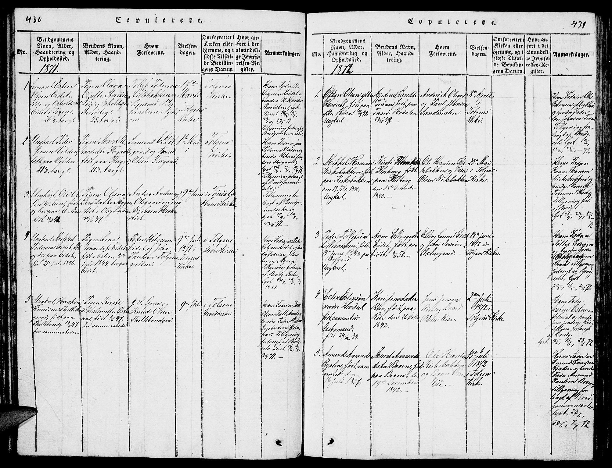 Tolga prestekontor, AV/SAH-PREST-062/L/L0001: Parish register (copy) no. 1, 1814-1877, p. 430-431