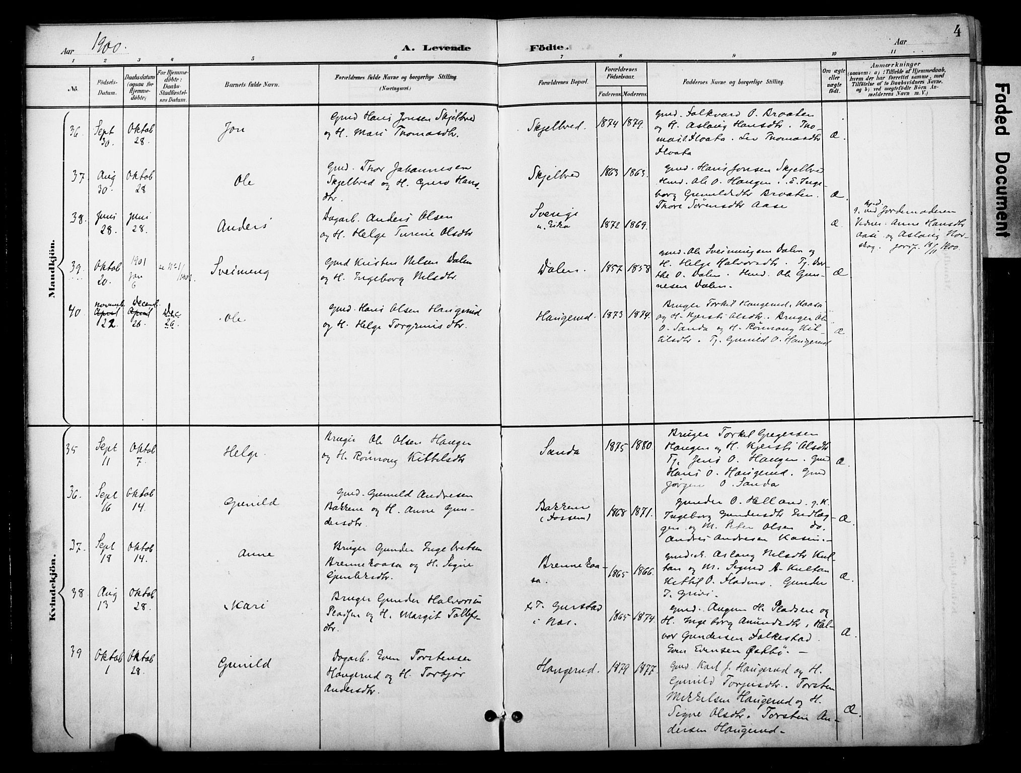 Bø kirkebøker, SAKO/A-257/F/Fa/L0012: Parish register (official) no. 12, 1900-1908, p. 4