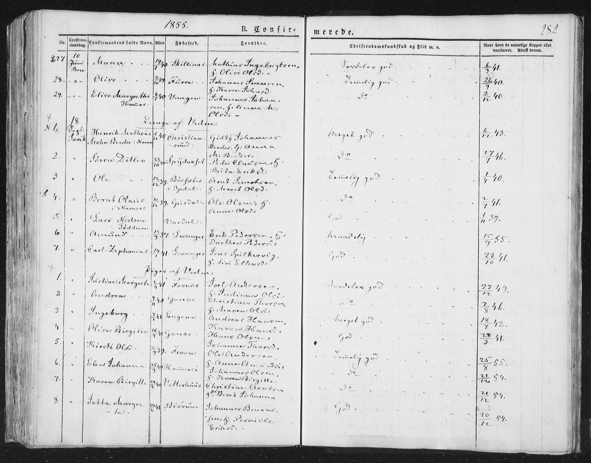 Ministerialprotokoller, klokkerbøker og fødselsregistre - Nord-Trøndelag, AV/SAT-A-1458/764/L0551: Parish register (official) no. 764A07a, 1824-1864, p. 282