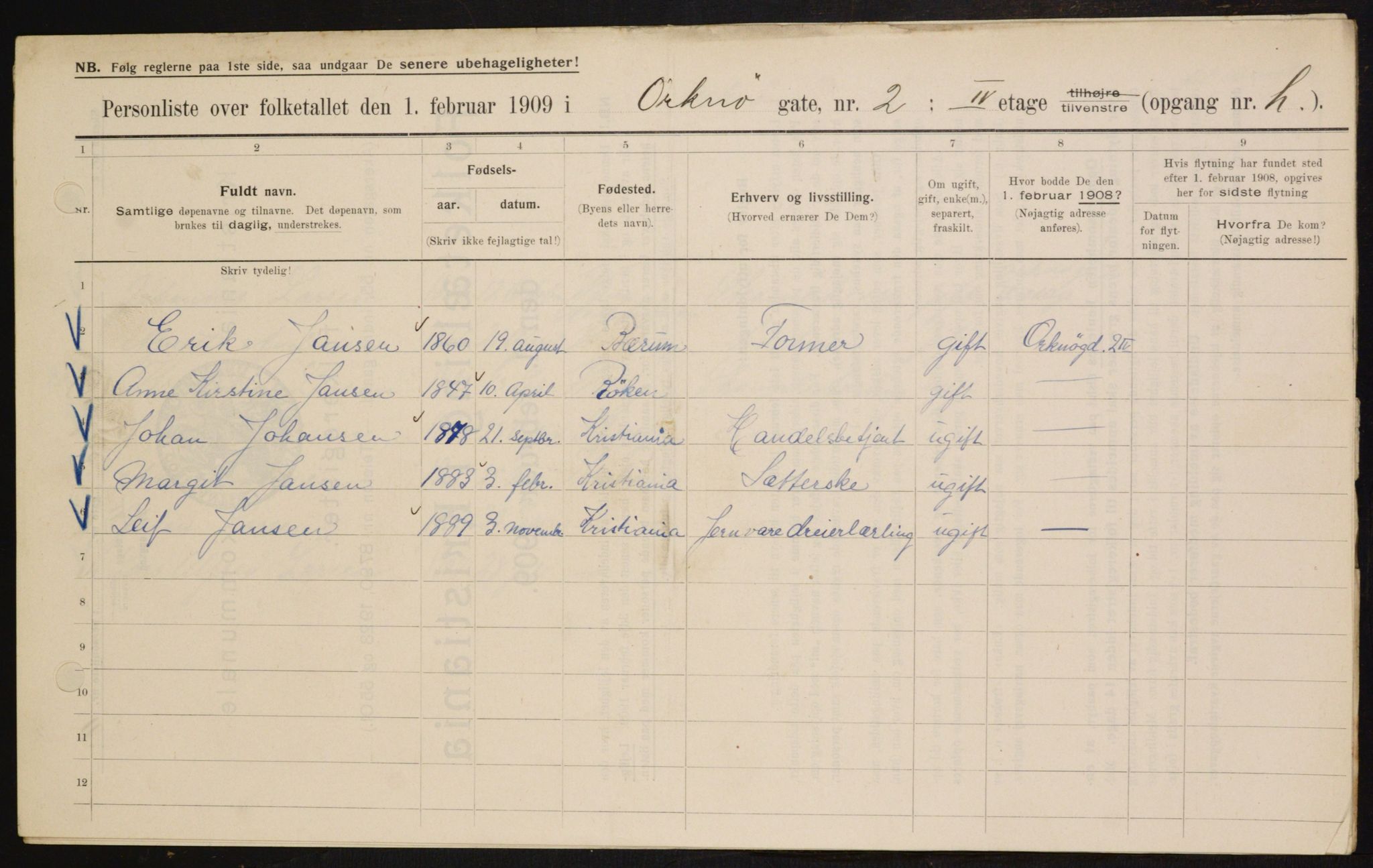 OBA, Municipal Census 1909 for Kristiania, 1909, p. 68725