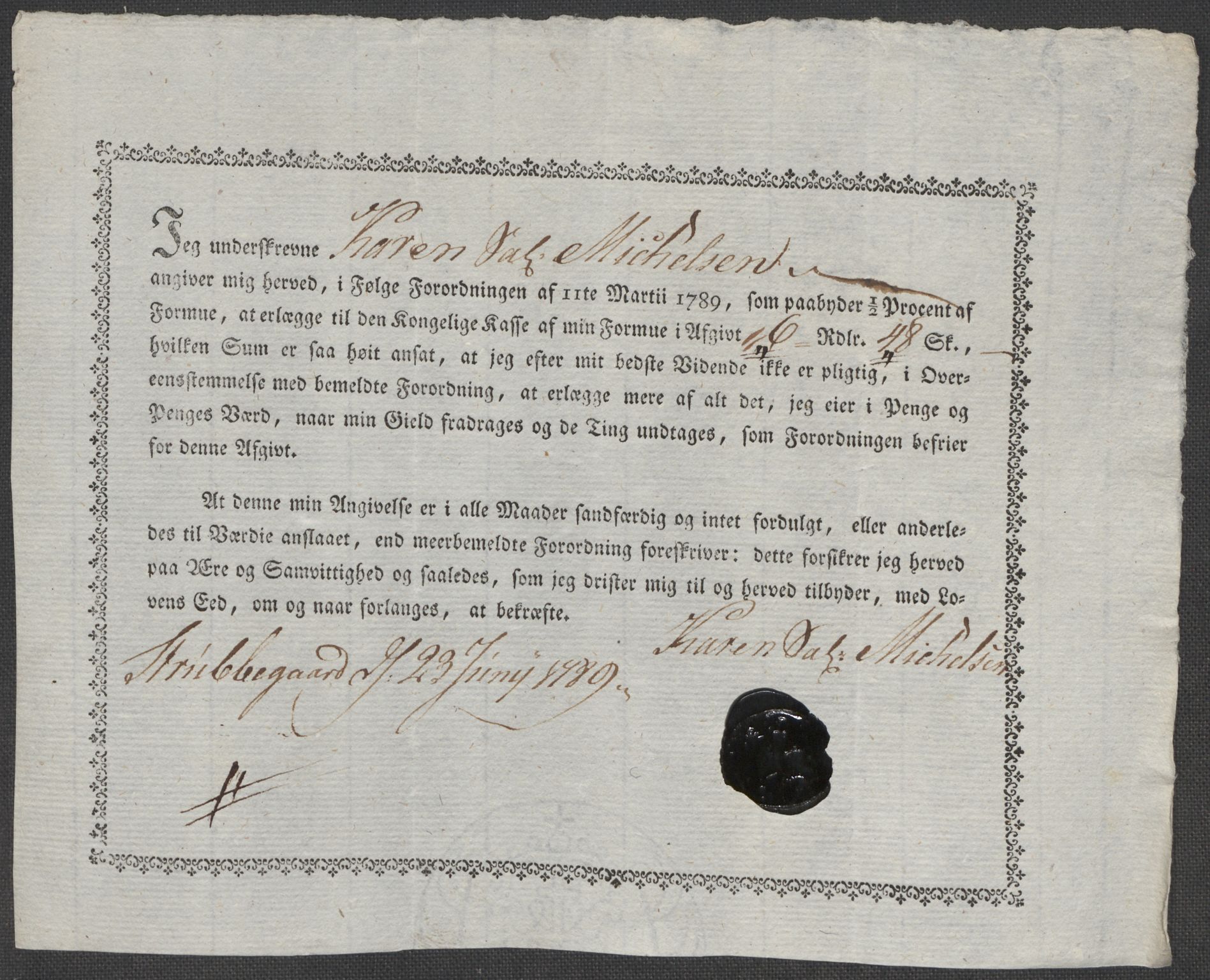 Rentekammeret inntil 1814, Reviderte regnskaper, Mindre regnskaper, AV/RA-EA-4068/Rf/Rfe/L0015: Holmestrand, Idd og Marker fogderi, 1789, p. 374