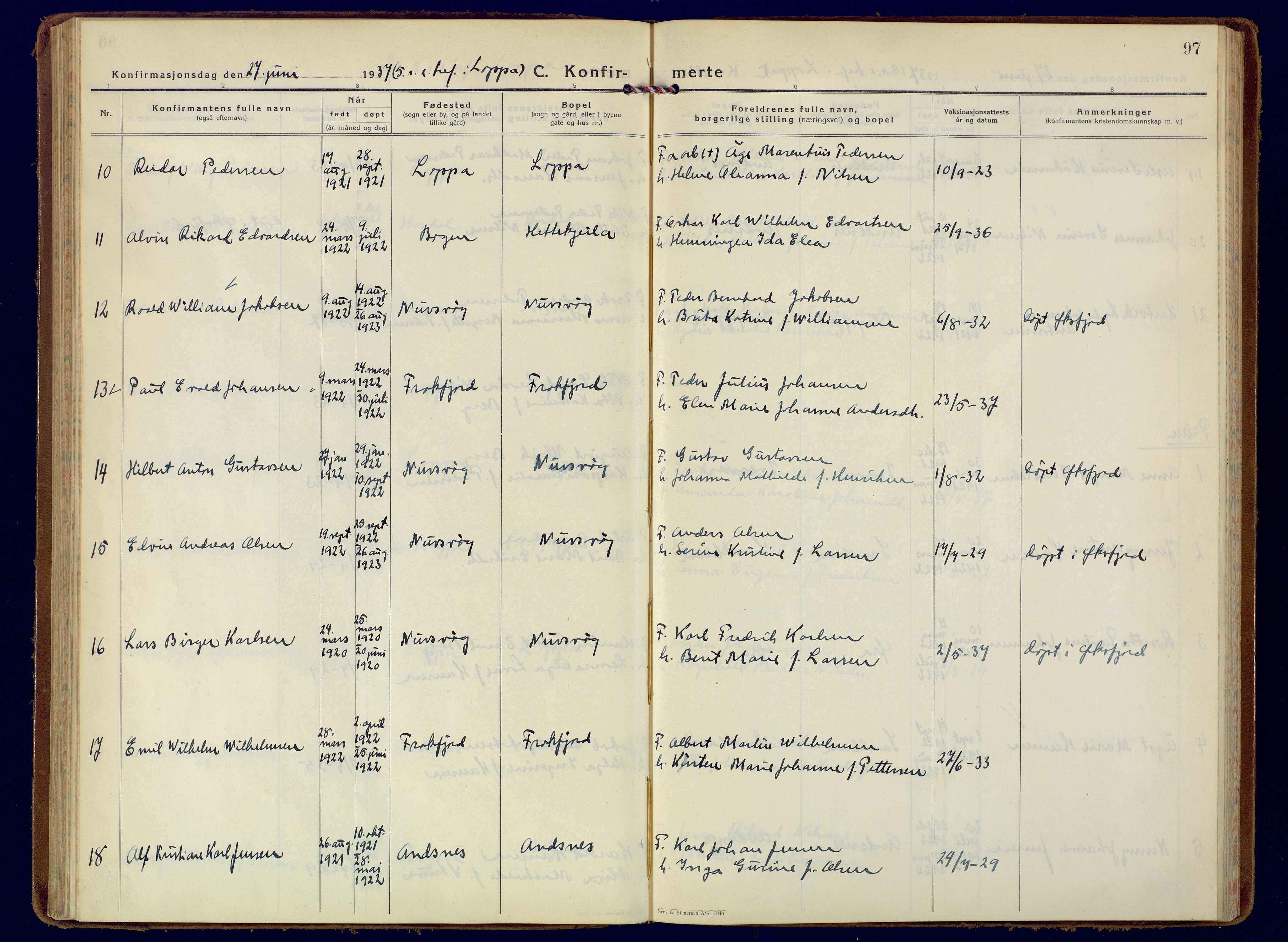 Loppa sokneprestkontor, AV/SATØ-S-1339/H/Ha/L0014kirke: Parish register (official) no. 14, 1933-1942, p. 97