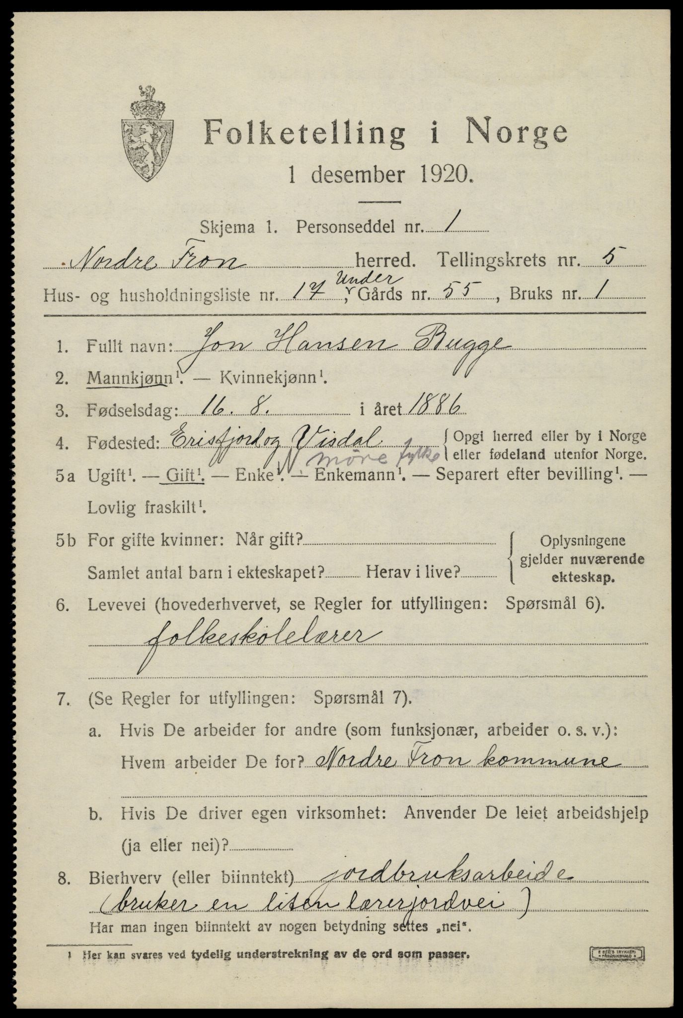 SAH, 1920 census for Nord-Fron, 1920, p. 4908