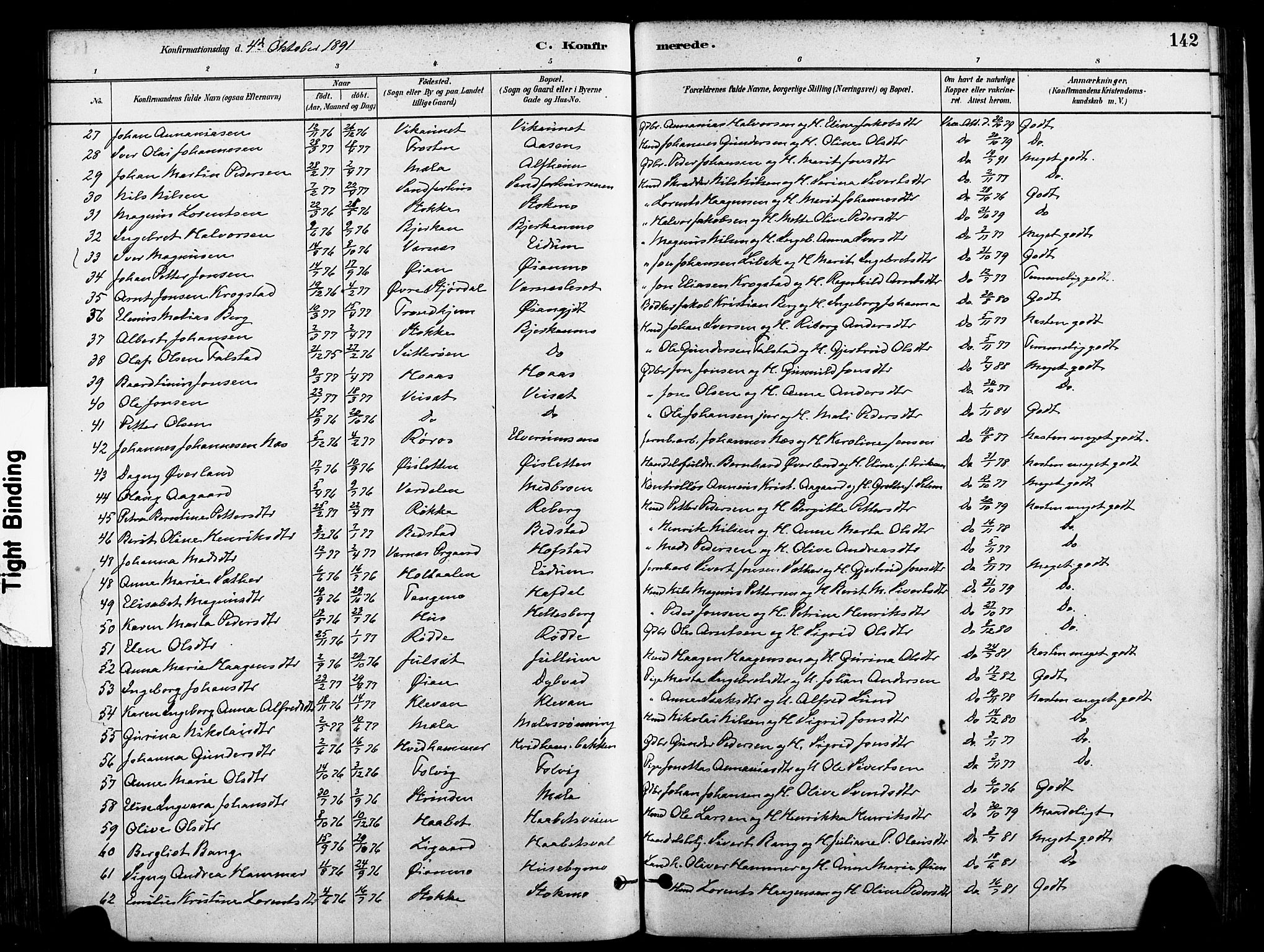 Ministerialprotokoller, klokkerbøker og fødselsregistre - Nord-Trøndelag, SAT/A-1458/709/L0077: Parish register (official) no. 709A17, 1880-1895, p. 142