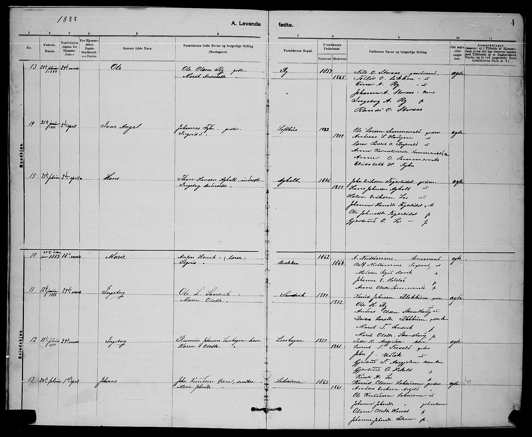 Ministerialprotokoller, klokkerbøker og fødselsregistre - Sør-Trøndelag, AV/SAT-A-1456/672/L0863: Parish register (copy) no. 672C02, 1888-1901, p. 4