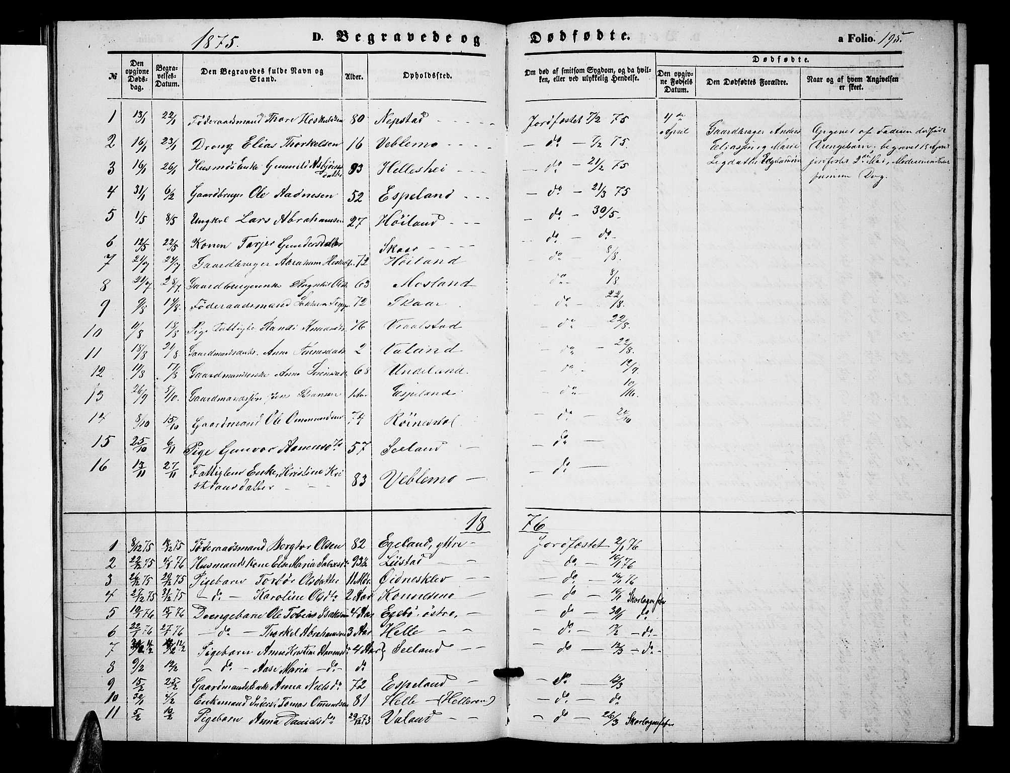 Nord-Audnedal sokneprestkontor, SAK/1111-0032/F/Fb/Fba/L0002: Parish register (copy) no. B 2, 1856-1882, p. 195