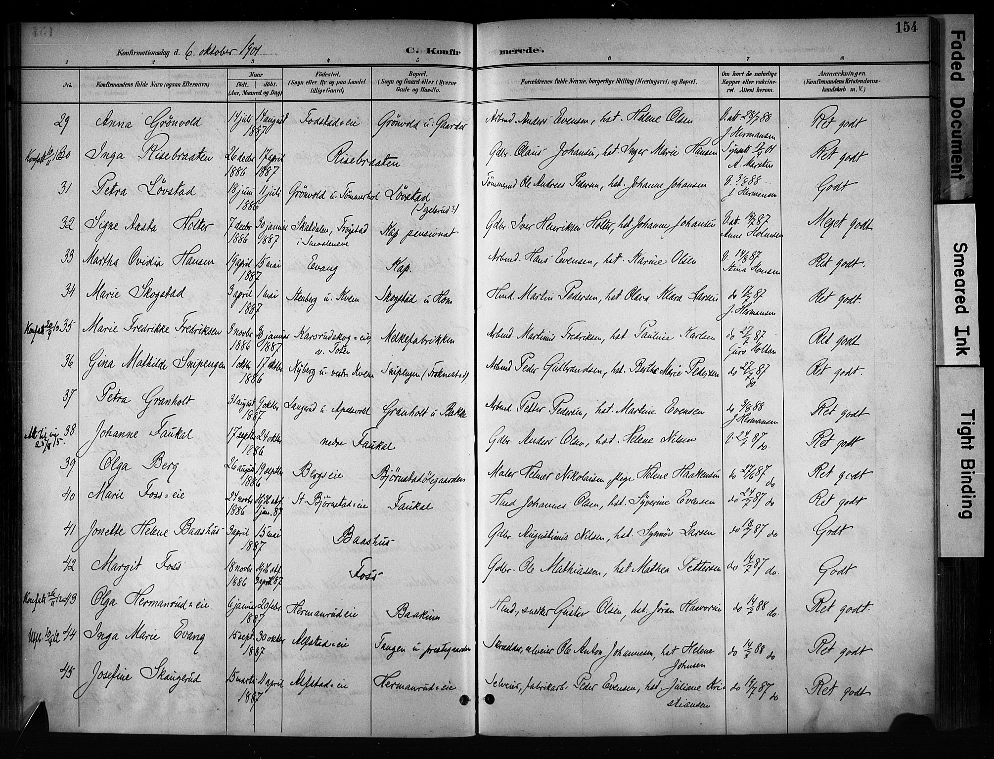 Østre Toten prestekontor, AV/SAH-PREST-104/H/Ha/Haa/L0008: Parish register (official) no. 8, 1897-1909, p. 154