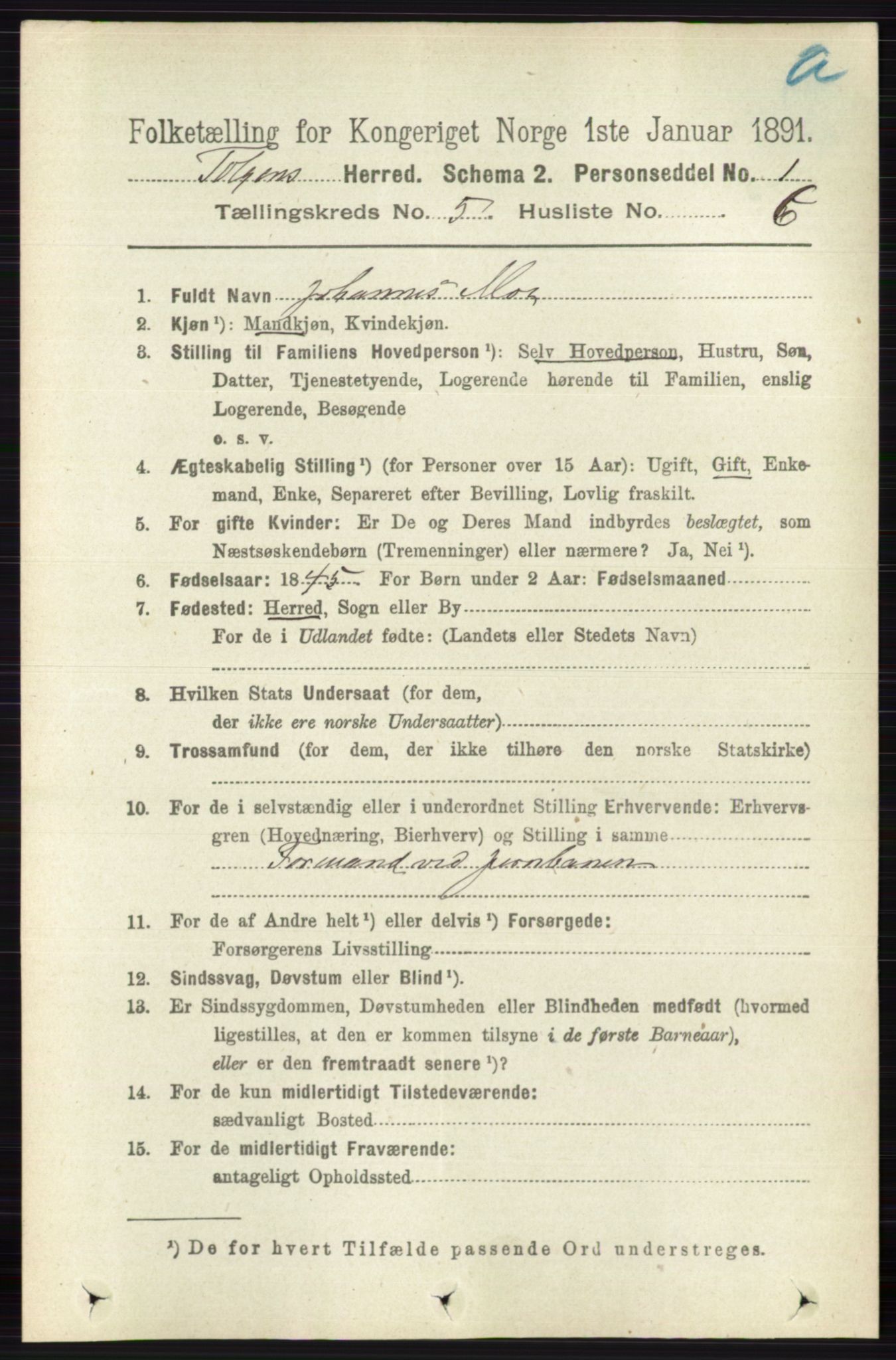 RA, 1891 census for 0436 Tolga, 1891, p. 1324